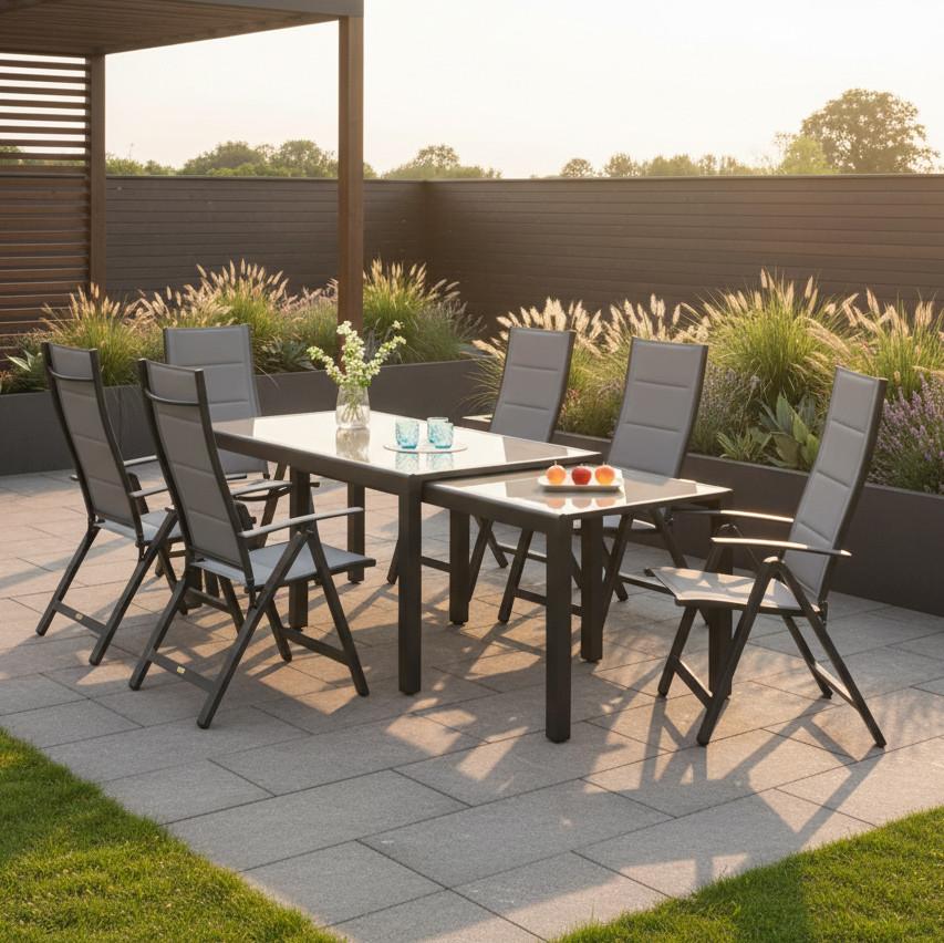 Gartenmöbel Set 7-tlg Florenz Aus Metall/textil/glas