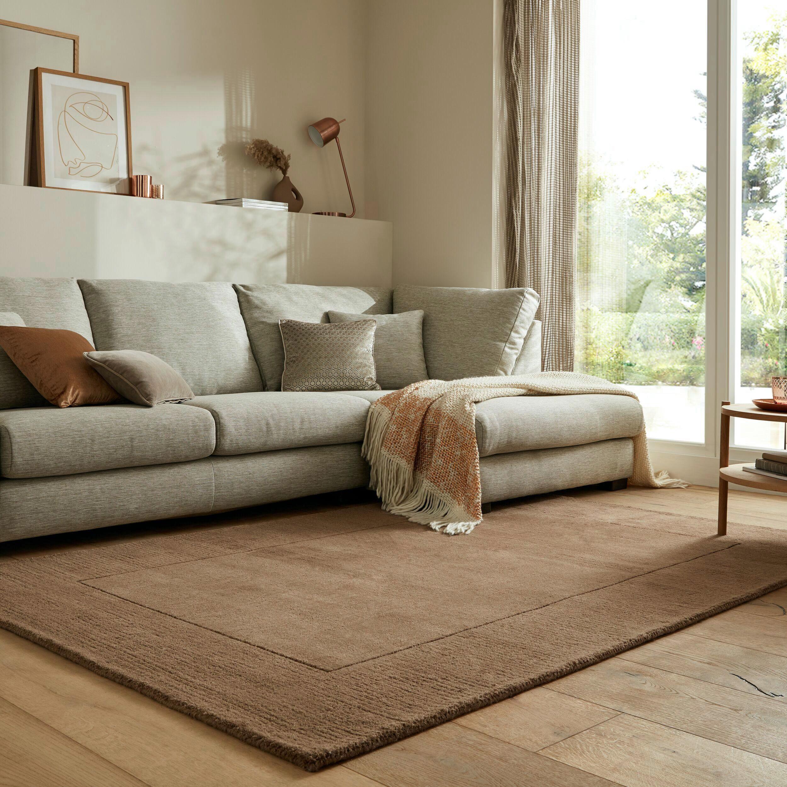 Handwebteppich Woll Bordüre Braun 160x230 - Beige/Mokka, Basics, Textil (160/230cm)