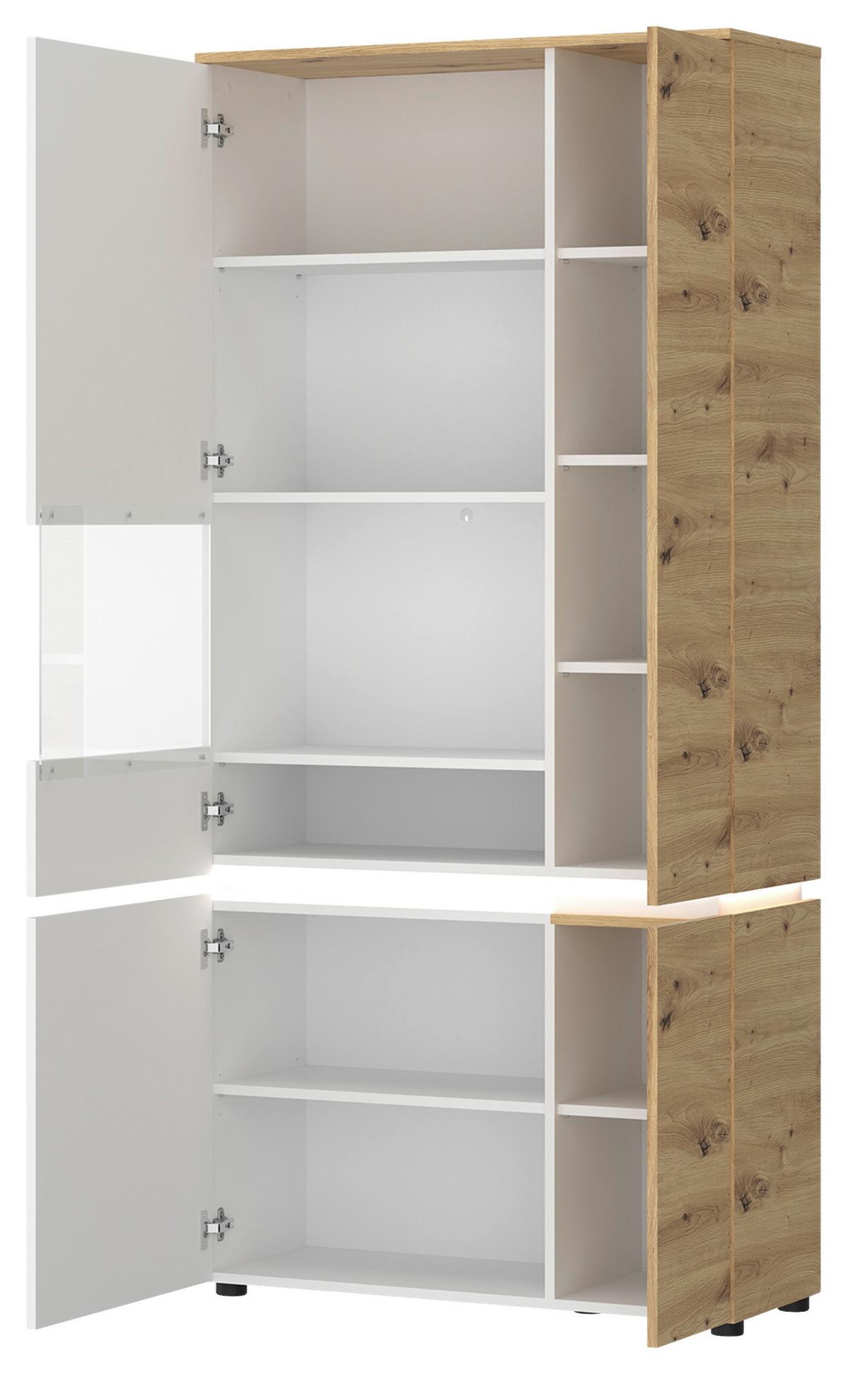 Vitrine Luci Weiß Eiche Artisan/Weiß B: 90,4 cm - Eichefarben/Weiß, Trend, Glas/Holzwerkstoff (90,4/199/40cm) - MID.YOU