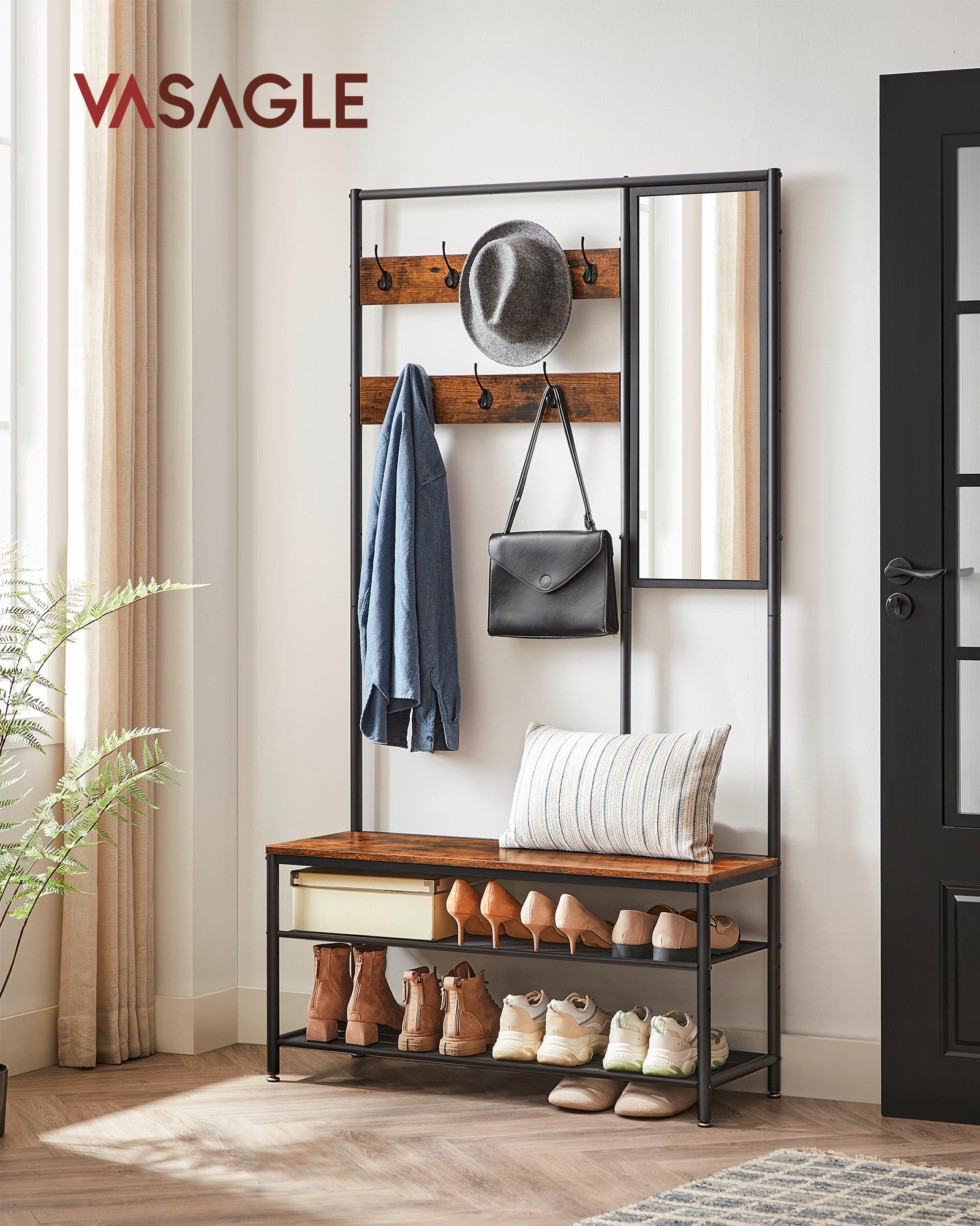 Garderobe Hsr415b01 - Schwarz/Braun, Trend, Holzwerkstoff (98/180/35cm) - MID.YOU