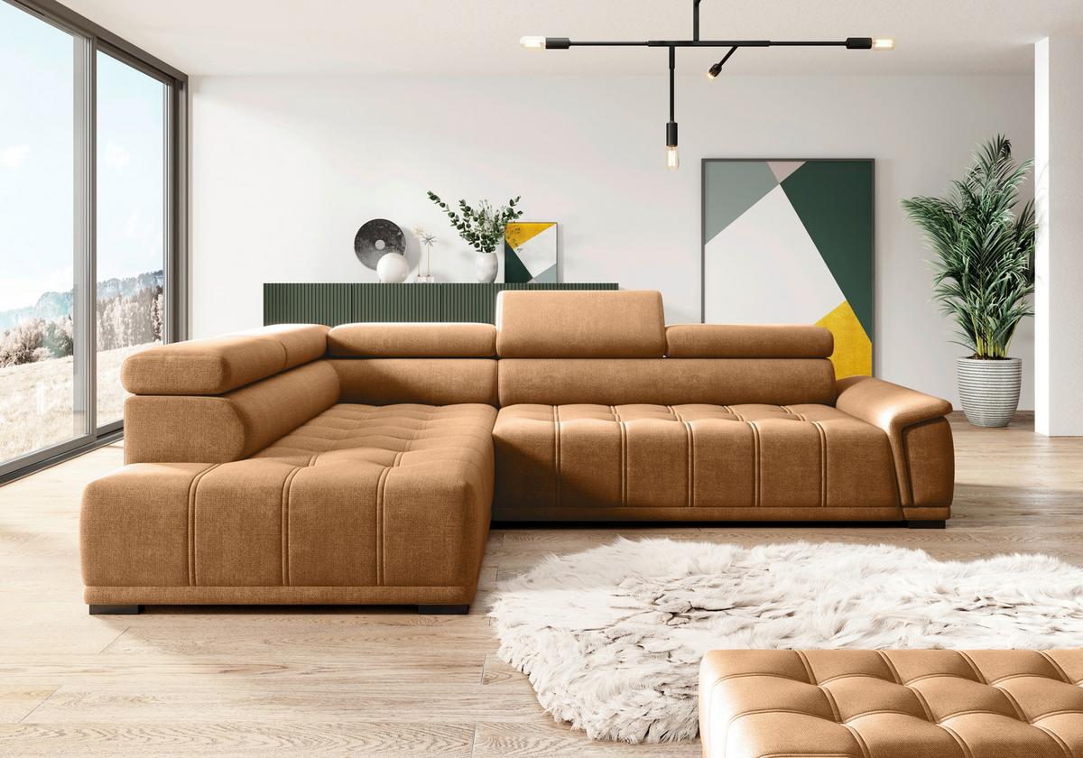 Rohová sedačka GRINALDI, ľavá, hrdzavá - čierna/hrdzavá, Modern, textil/plast (206/283cm) - Premium Living