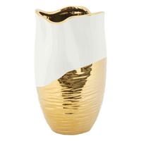 Vase Lux Weiß, Goldfarben B: 20 cm - Goldfarben/Weiß, Basics, Keramik (20/35/20 cm)