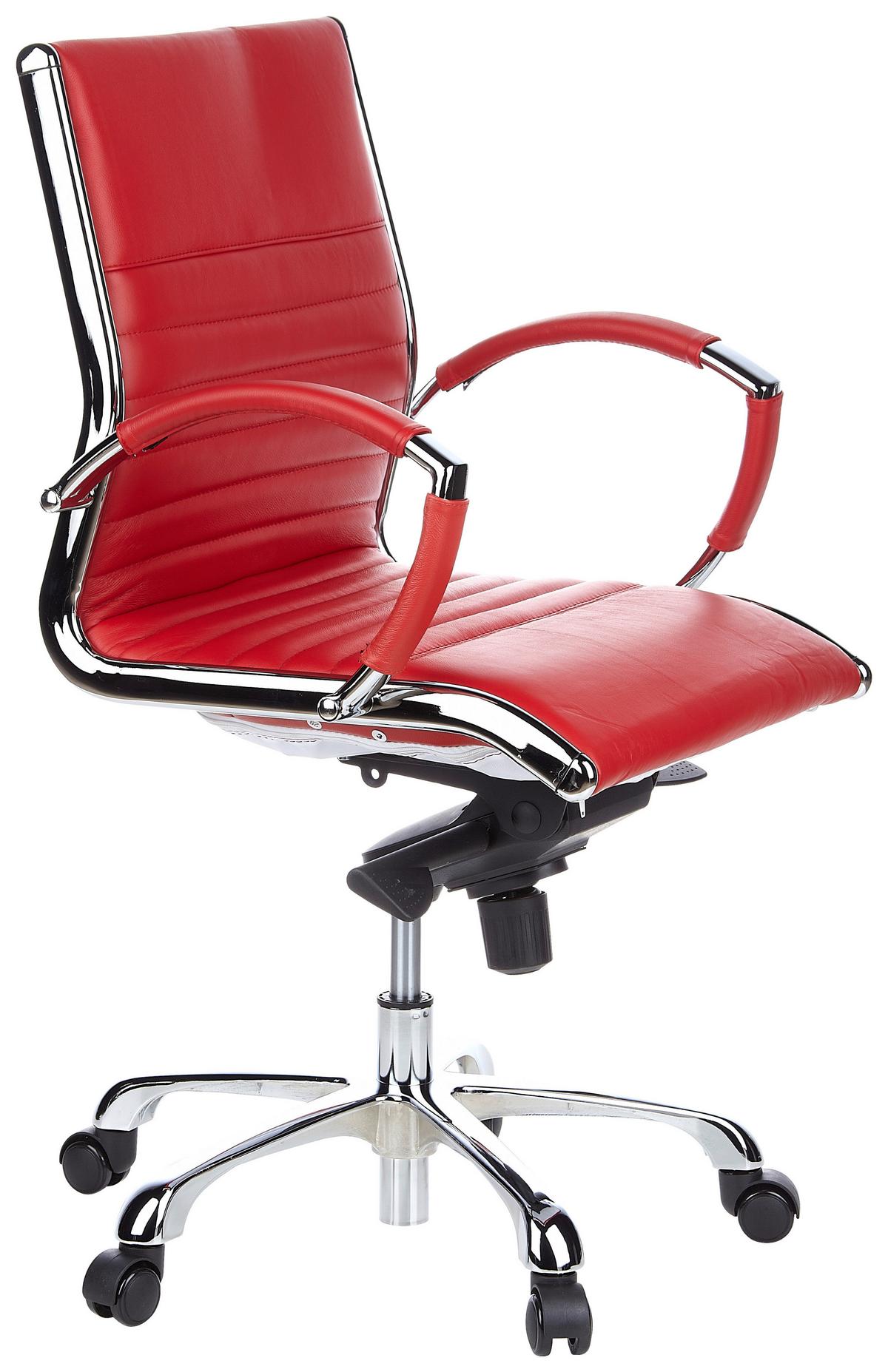 Bürostuhl Parma Mit Wippfunktion Rot Bis 110 Kg - Chromfarben/Rot, MODERN, Leder/Kunststoff (60/111/50cm) - MID.YOU