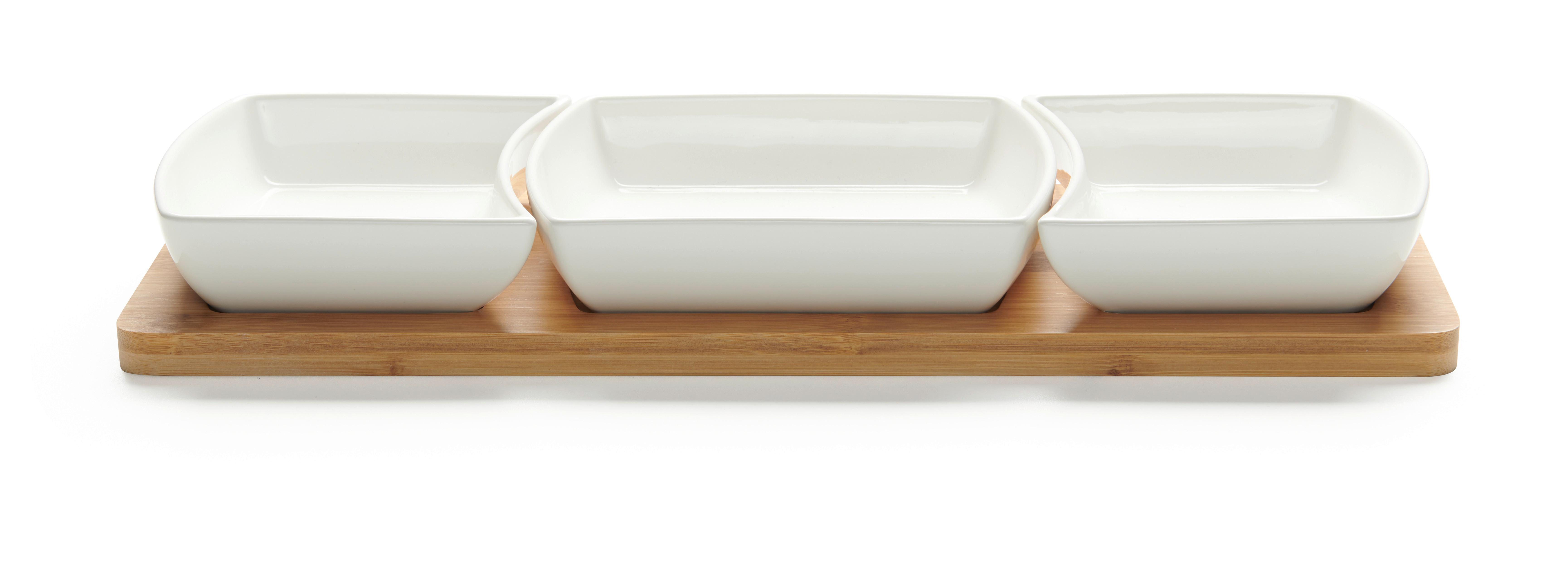 sada misek na snacky TAPAS - 3 - bílá, Moderní, dřevo/keramika (44/16.5/5.5cm) - Modern Living