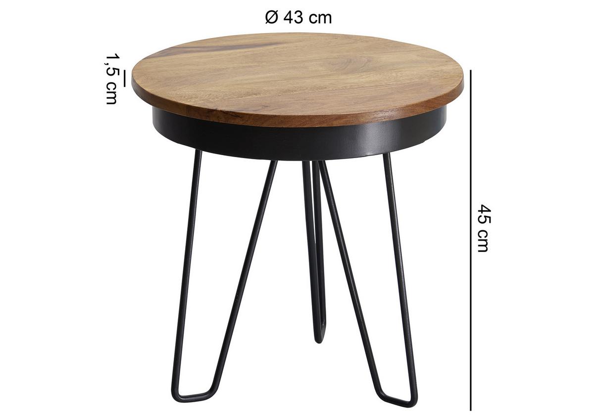 Beistelltisch mit Holzplatte Rund, Sheesham/Schwarz - Sheeshamfarben/Schwarz, Design, Holz/Metall (43/43/45cm) - MID.YOU