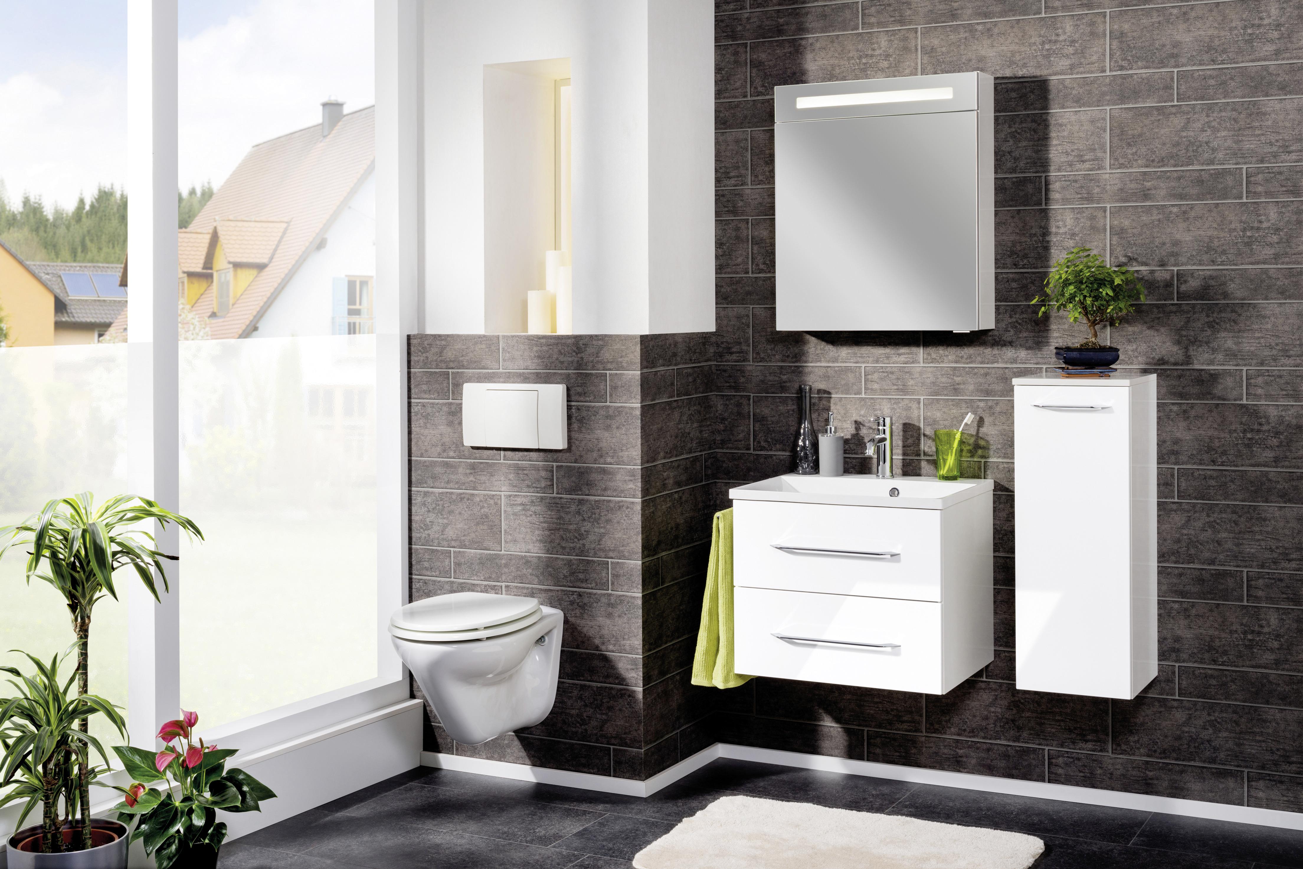Waschbecken mit Unterschrank Clever B: 60 cm Weiß - Weiß, MODERN, Holzwerkstoff/Kunststoff (60cm) - MID.YOU