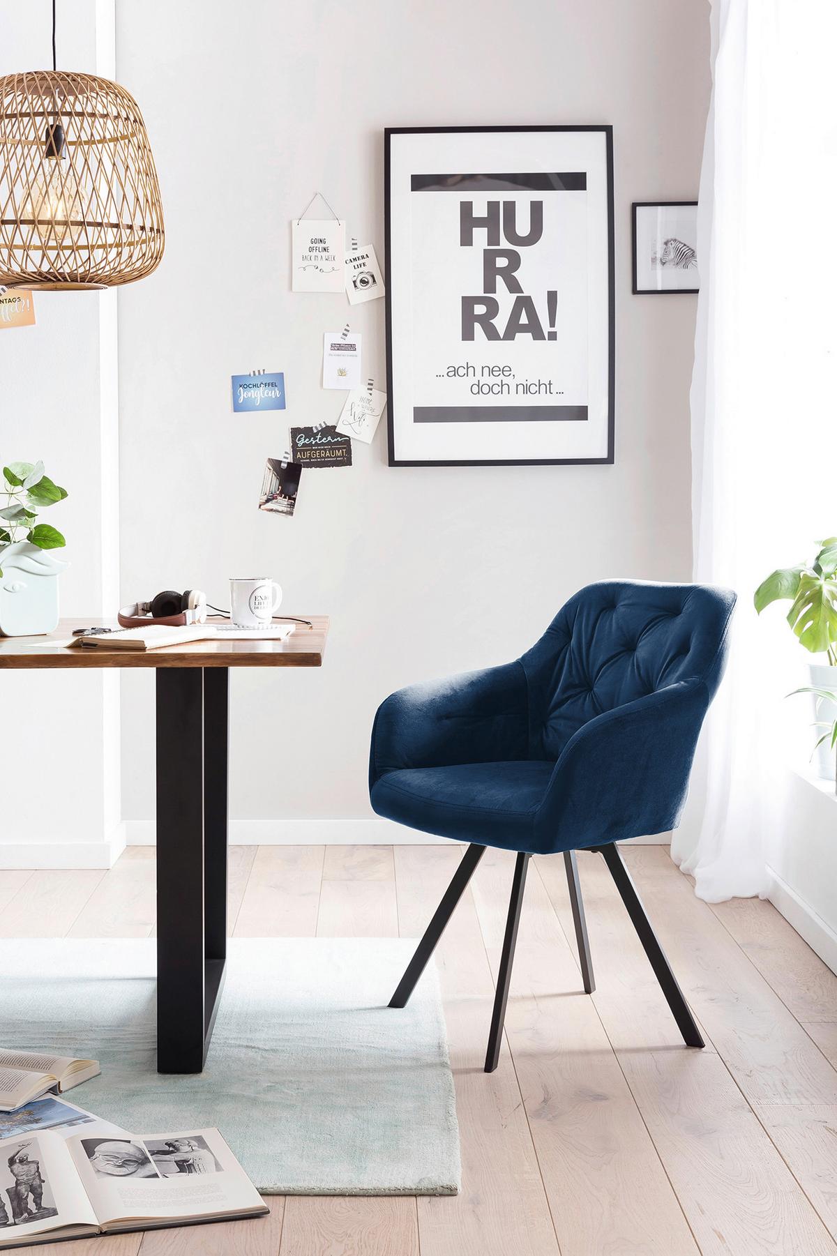 Tischgruppe Cognac/blau L: 160 Cm - Blau/Cognac, MODERN, Holz/Textil (160/85/77cm) - Livetastic