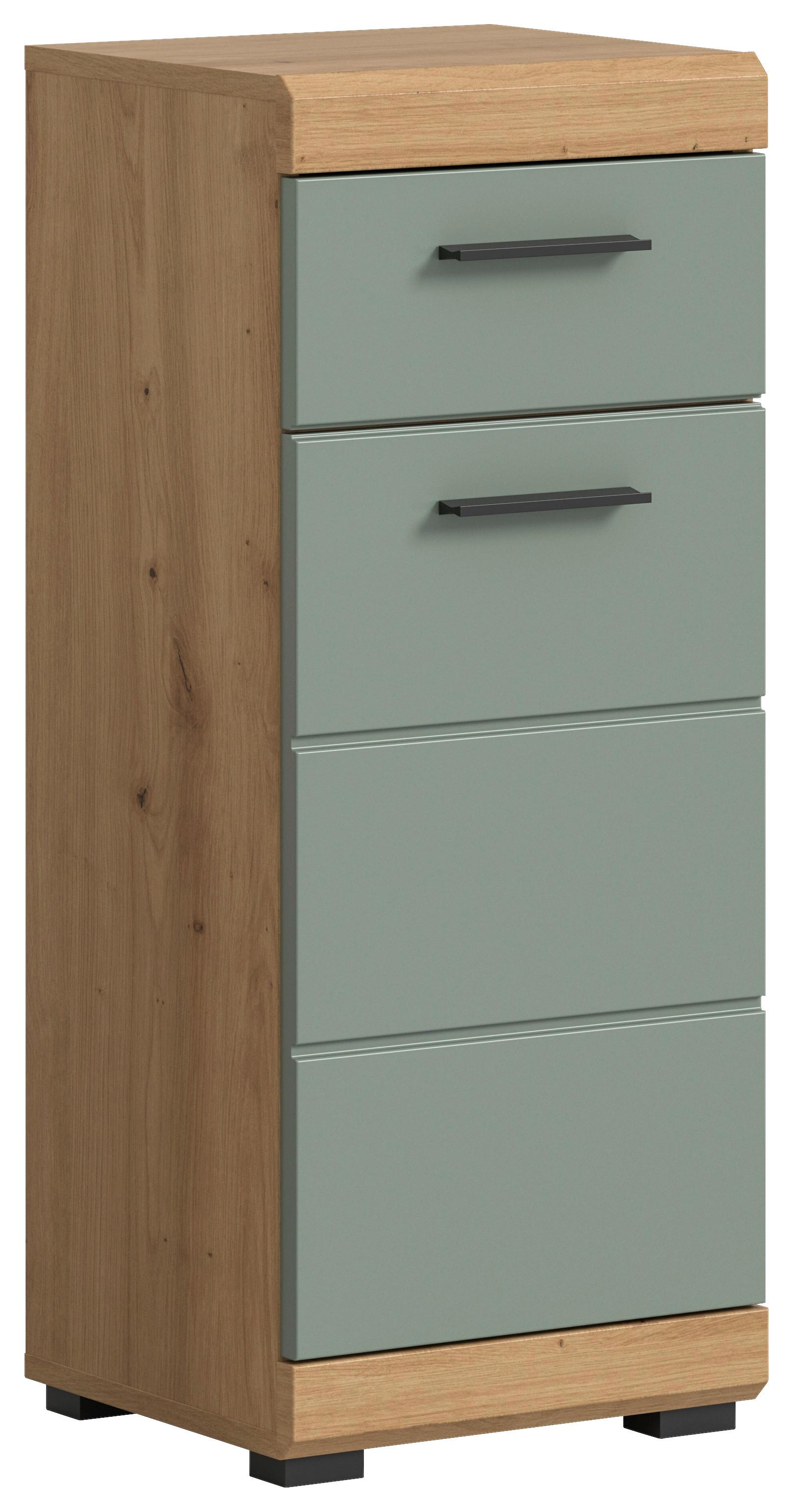 Midischrank Scout Eiche Artisan Dekor Salbeigrün - Salbeigrün/Schwarz, MODERN, Holzwerkstoff (37/88/31cm) - MID.YOU