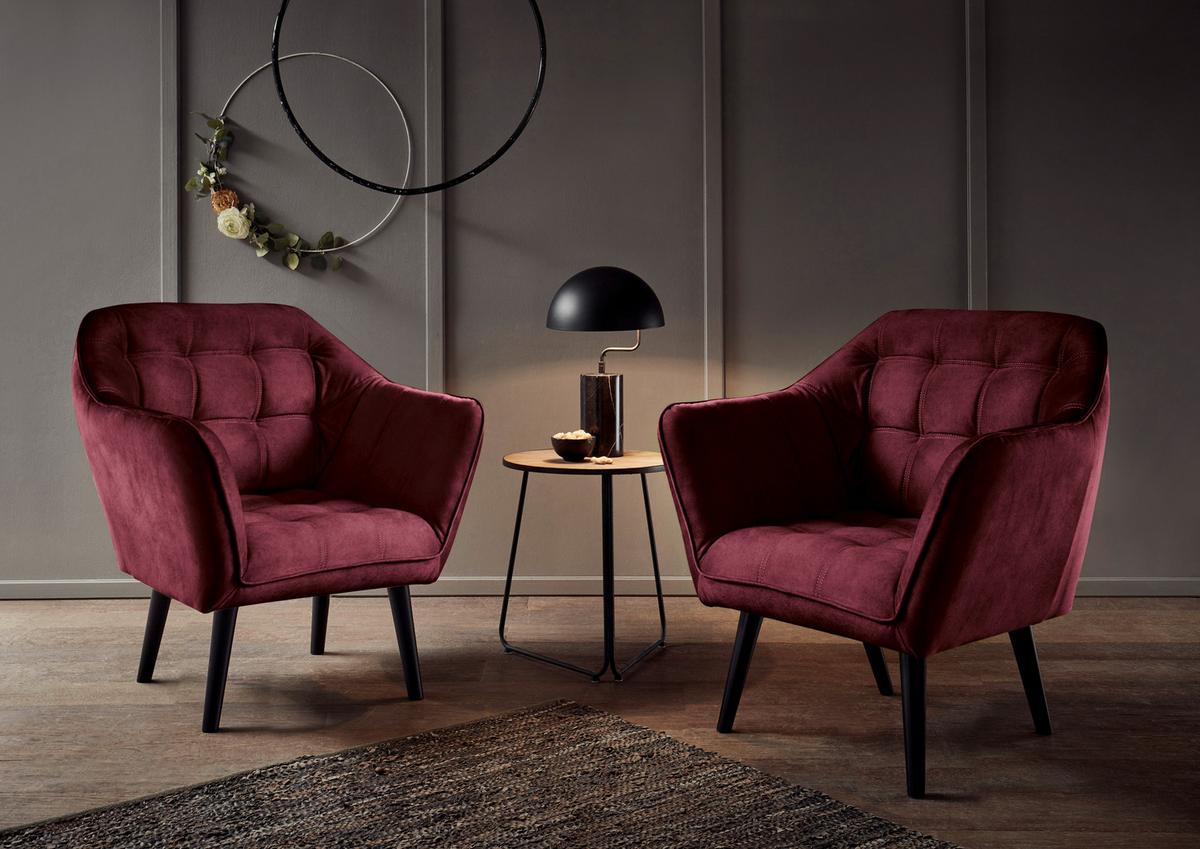Polstersessel mit Armlehnen Max Stoffbezug Weinrot - Weinrot/Schwarz, MODERN, Holzwerkstoff/Textil (84/87/70cm) - MID.YOU