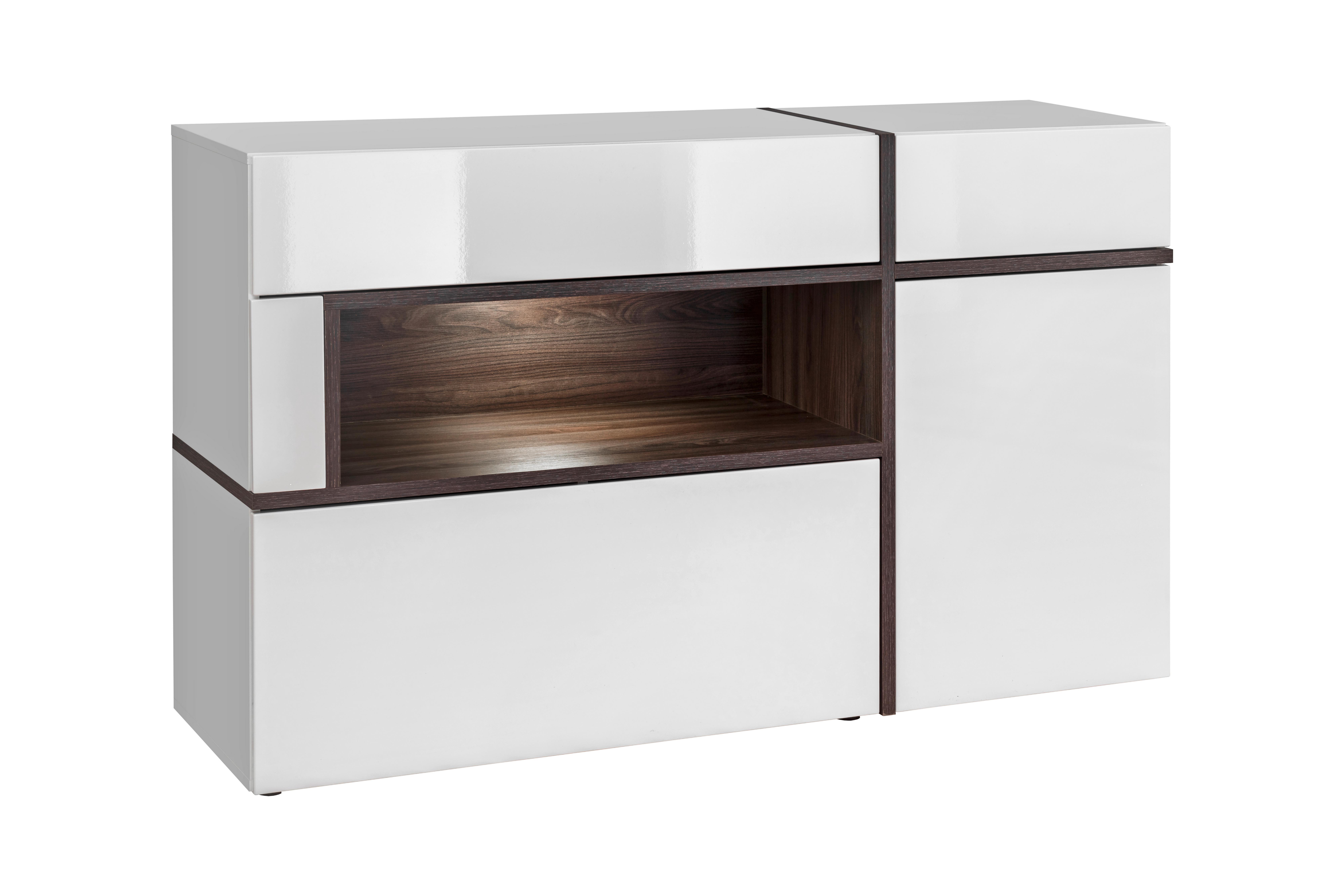 Široká komoda CROSS bílá - bílá/barvy jilmu, Moderní, kompozitní dřevo/plast (150/90/45cm) - Premium Living