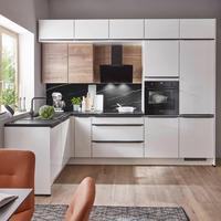 ECKKÜCHE FLORENZ/SINGAPUR - Weiß Hochglanz/Eichefarben, Basics, Holzwerkstoff (187/307cm) - Vertico