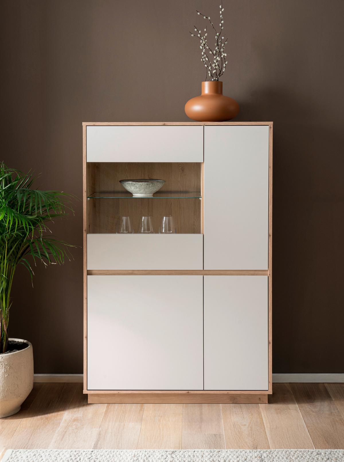 Vitrine Sonora Kaschmir/Eiche B: 75cm - Kaschmir/Eiche Artisan, Design, Glas/Holzwerkstoff (75/144/40cm) - MID.YOU