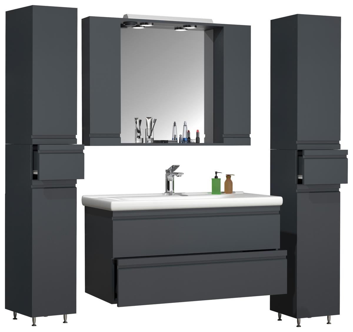 Badezimmer Silora Xl - Anthrazit, MODERN, Glas/Keramik (160cm) - MID.YOU
