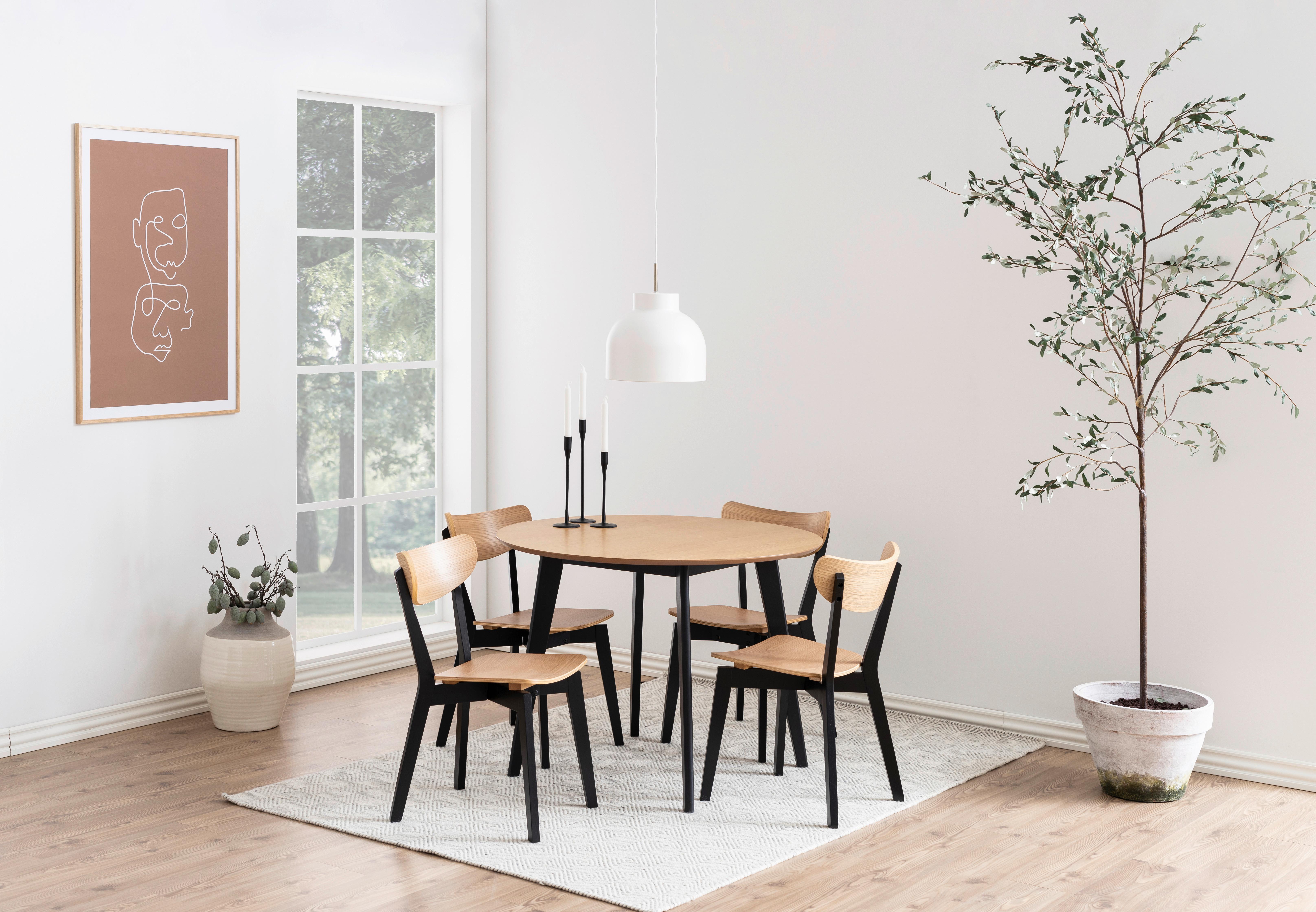 Okrúhly jedálenský stôl ROXBY 105 cm, dub - čierna/farba duba, Modern, kompozitné drevo (105/76/105cm)