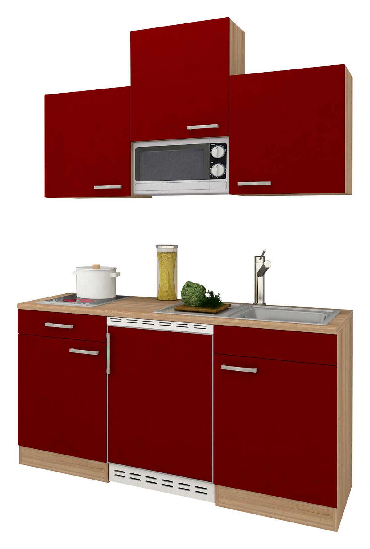 Miniküche M. Mikrowelle + Kühlschrank 150 Cm Rot/eiche - Rot, Basics, Holzwerkstoff (150cm) - Respekta
