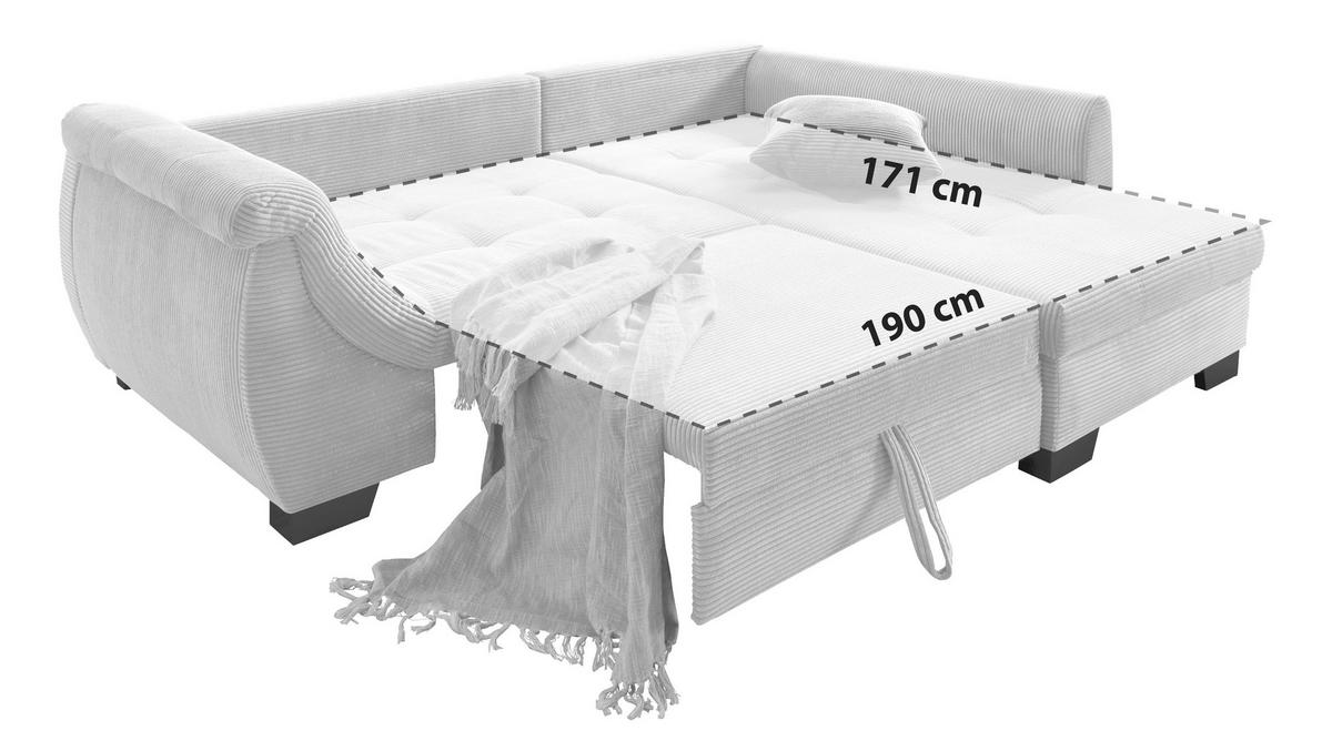 Ecksofa mit Schlaffunktion Flora Blau Kord - Blau/Silberfarben, Design, Textil (250/190cm) - MID.YOU
