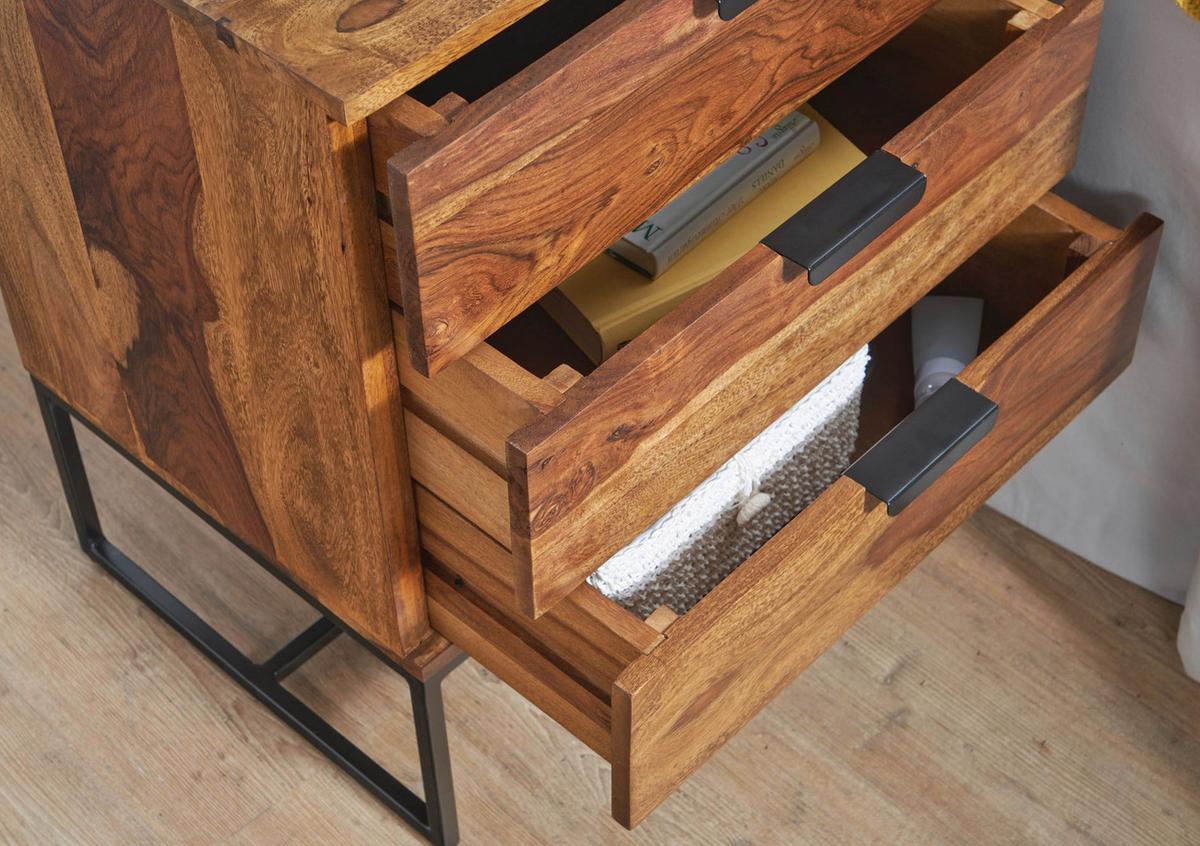 Nachttisch Sheeshamfarben B: 50 cm - Sheeshamfarben/Schwarz, Design, Holz/Metall (50/65/40cm) - MID.YOU