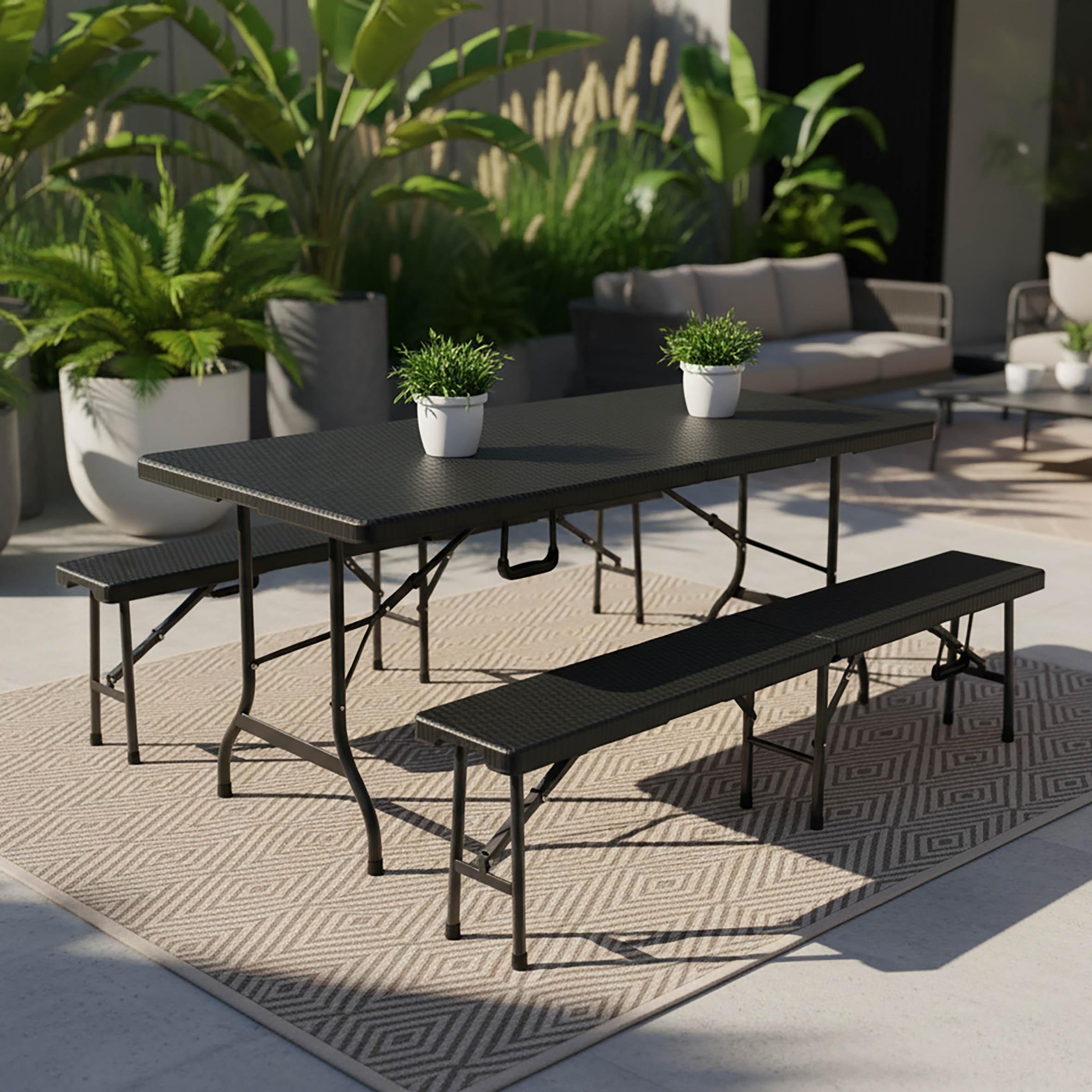 Gartengarnitur 3-Tlg. Ventana Metall/Kunststoff - Schwarz, Basics, Kunststoff/Metall (180/75/73cm) - Gardenson