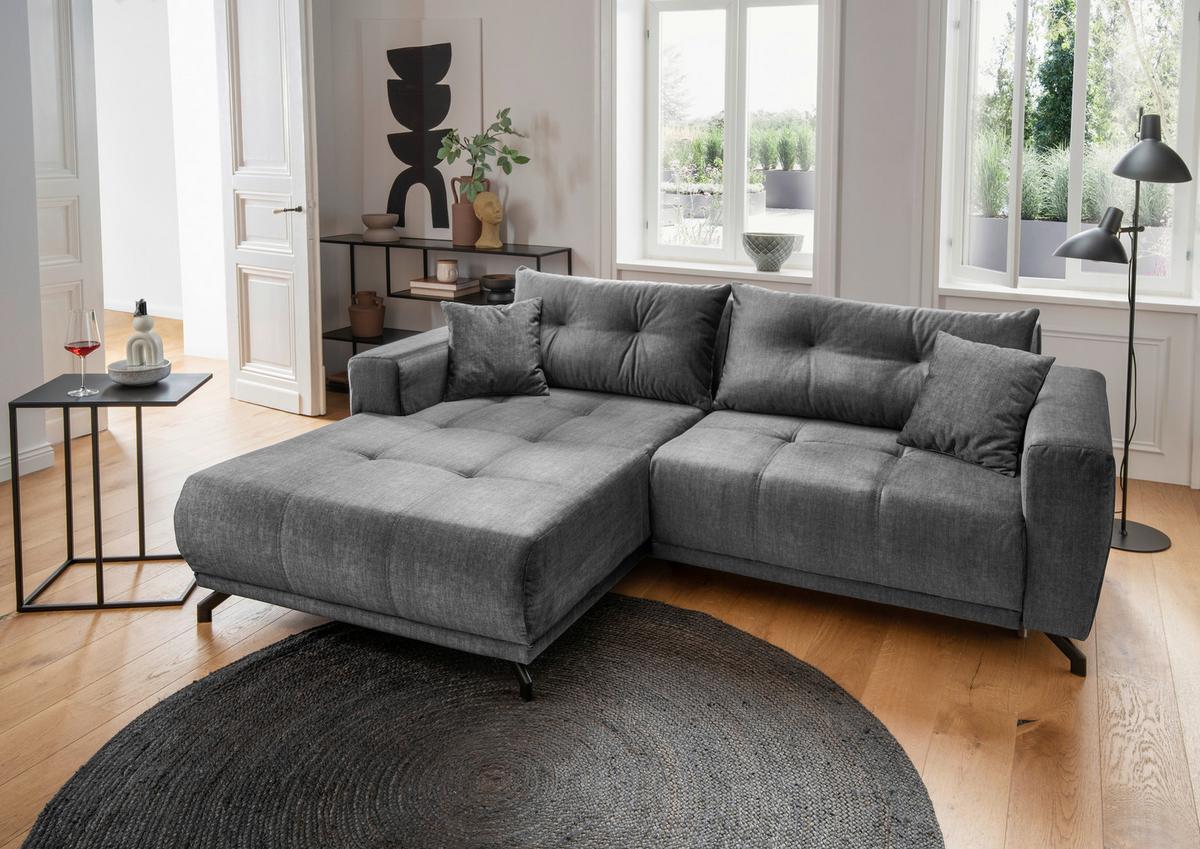 Ecksofa Restato Dunkelgrau S: 177x246 cm - Dunkelgrau/Schwarz, MODERN, Textil (177/246cm) - MID.YOU