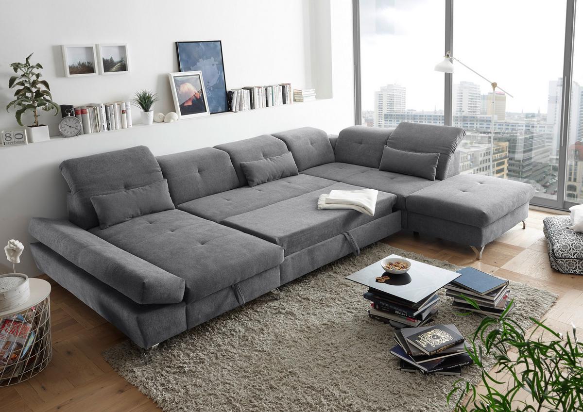 Ecksofa Melfi Dunkelgrau U: 168 cm - Dunkelgrau/Silberfarben, MODERN, Textil (168/350/245cm) - MID.YOU