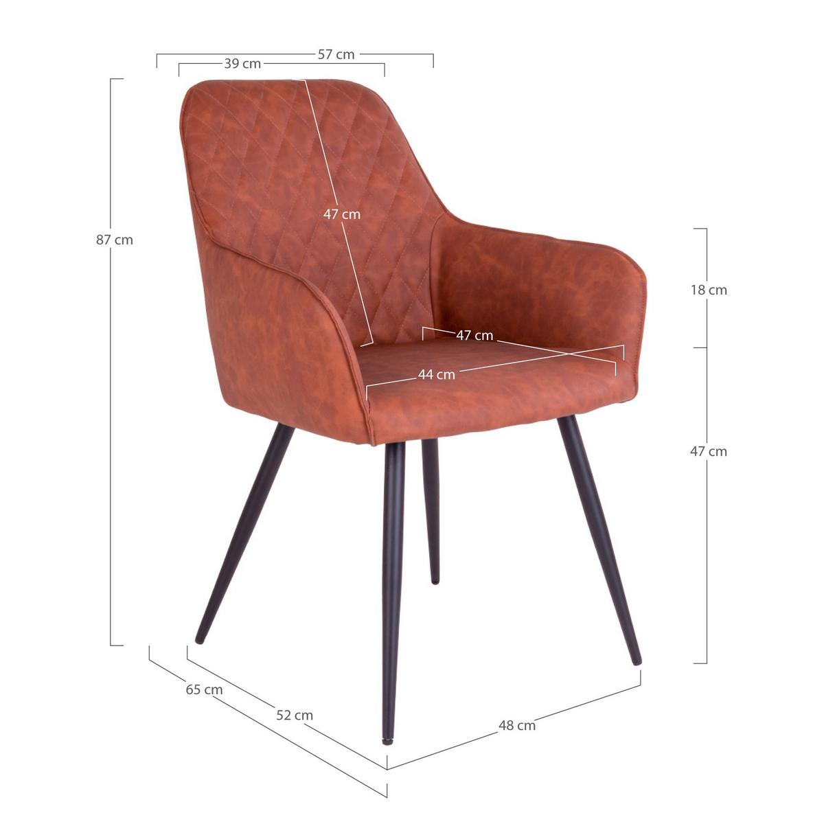 Armlehnstuhl-Set Harbo Cognac B: 57 cm - Cognac/Schwarz, MODERN, Textil/Metall (57/87/65cm) - MID.YOU