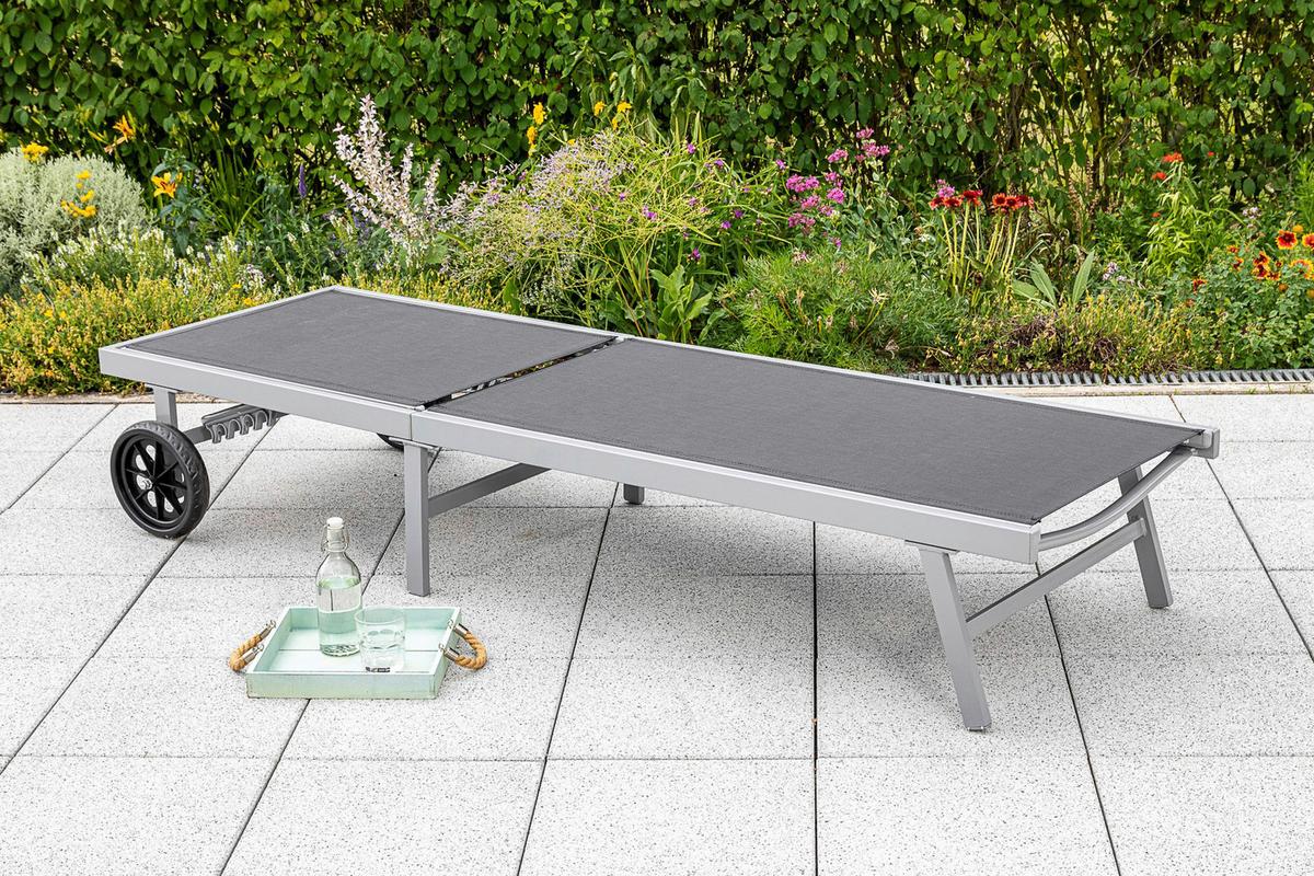Sonnenliege Tessin Metall/kunststoff Mit Rollen - Silberfarben/Grau, MODERN, Kunststoff/Metall (201/98/65cm) - Gardenson