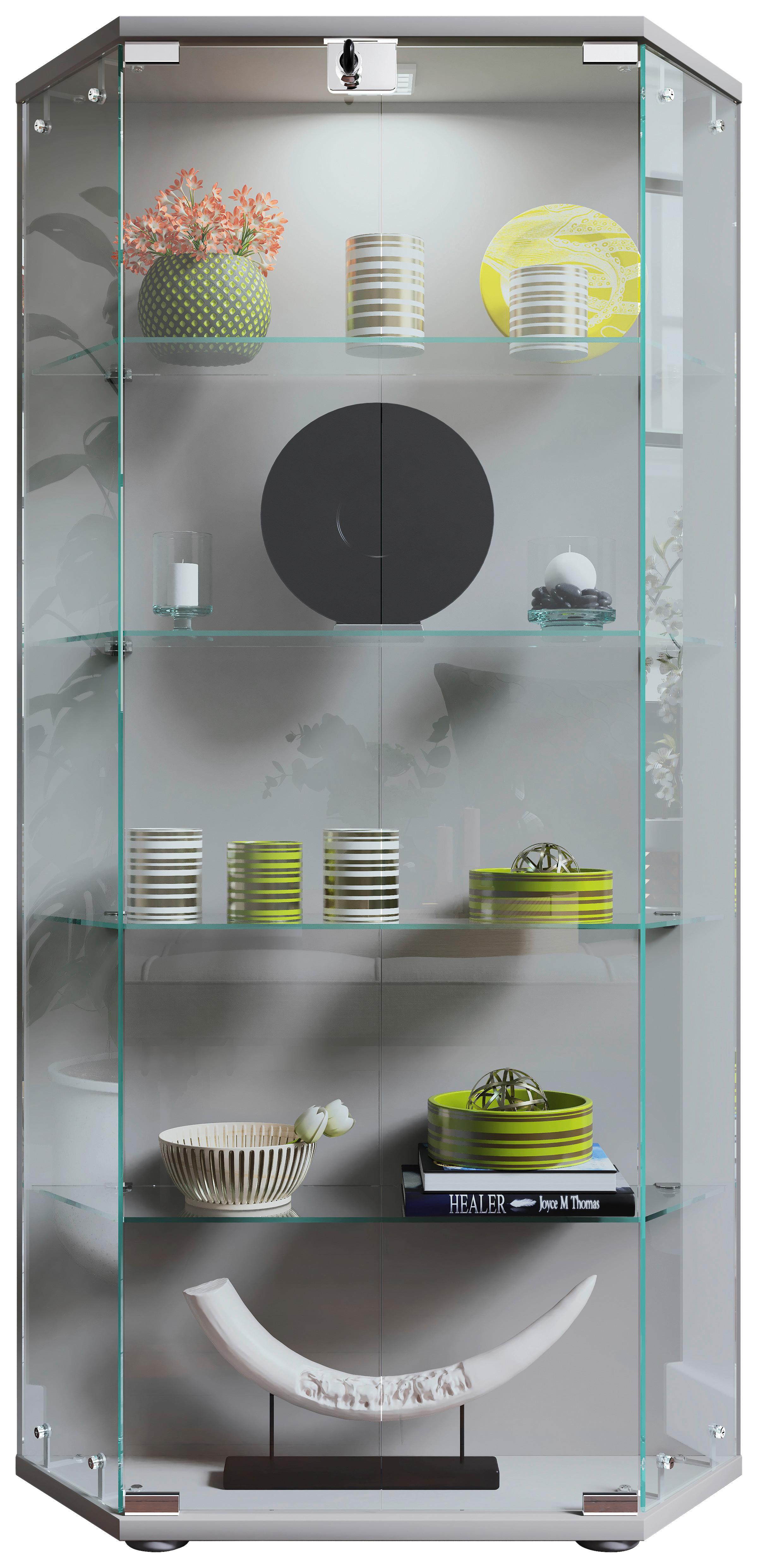Vitrine Cenila Silberfarben B: 83 cm - Transparent/Silberfarben, Design, Glas/Holzwerkstoff (83/114/17cm) - MID.YOU