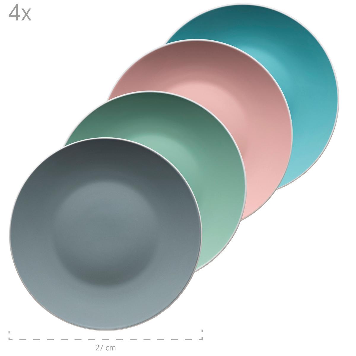 Kombiservice Elissa II 4 Personen Geschirr Set - Türkis/Rosa, Basics, Keramik - Mäser