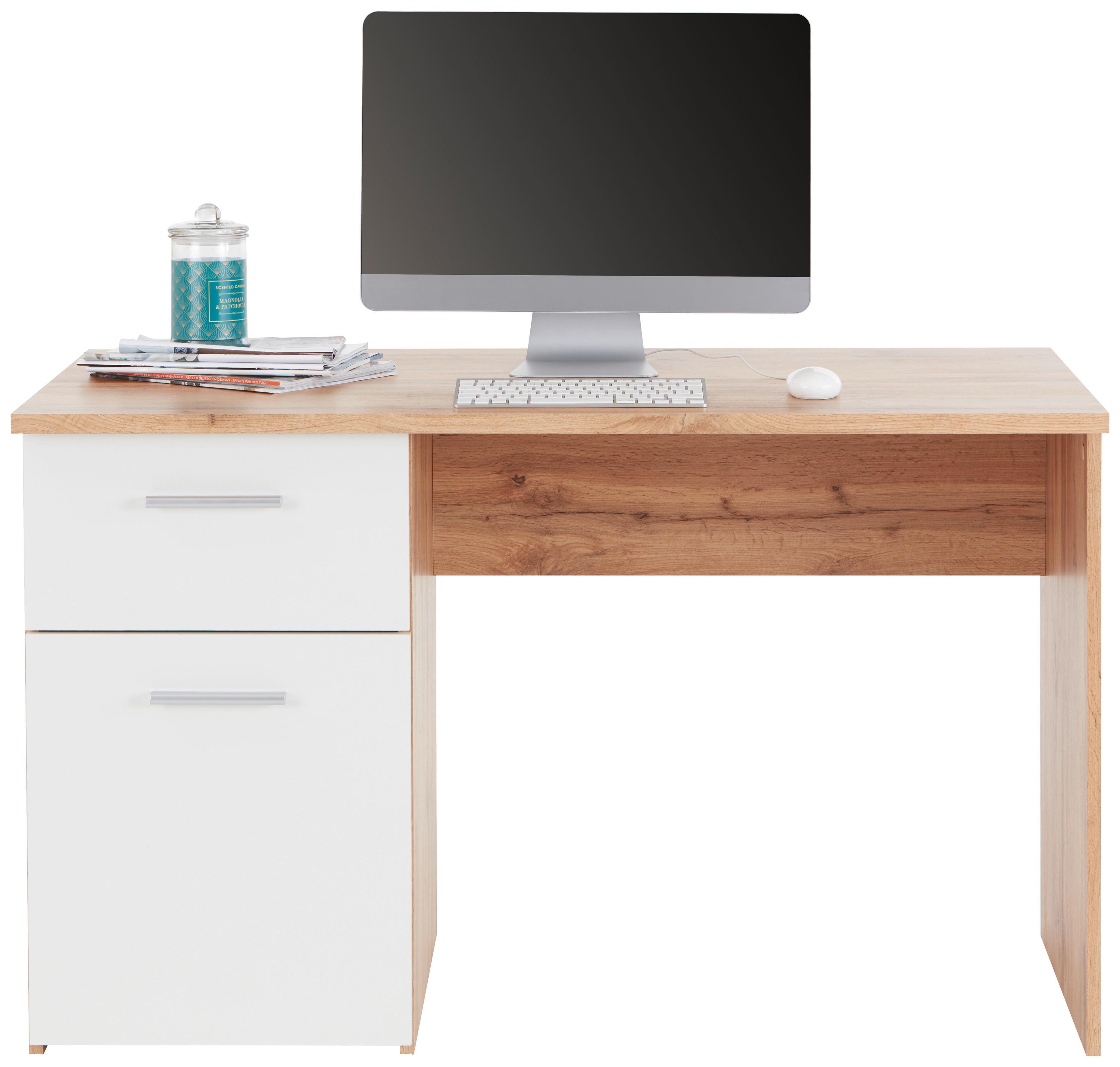 Schreibtisch mit Stauraum B 120cm H 75,4cm Bd-20 Simon - Eichefarben/Weiß, MODERN, Holzwerkstoff (120/75,4/60cm)