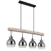 Hängeleuchte 15628-4 - Schwarz/Naturfarben, Natur, Glas/Holz (82,5/15/140cm) - Globo