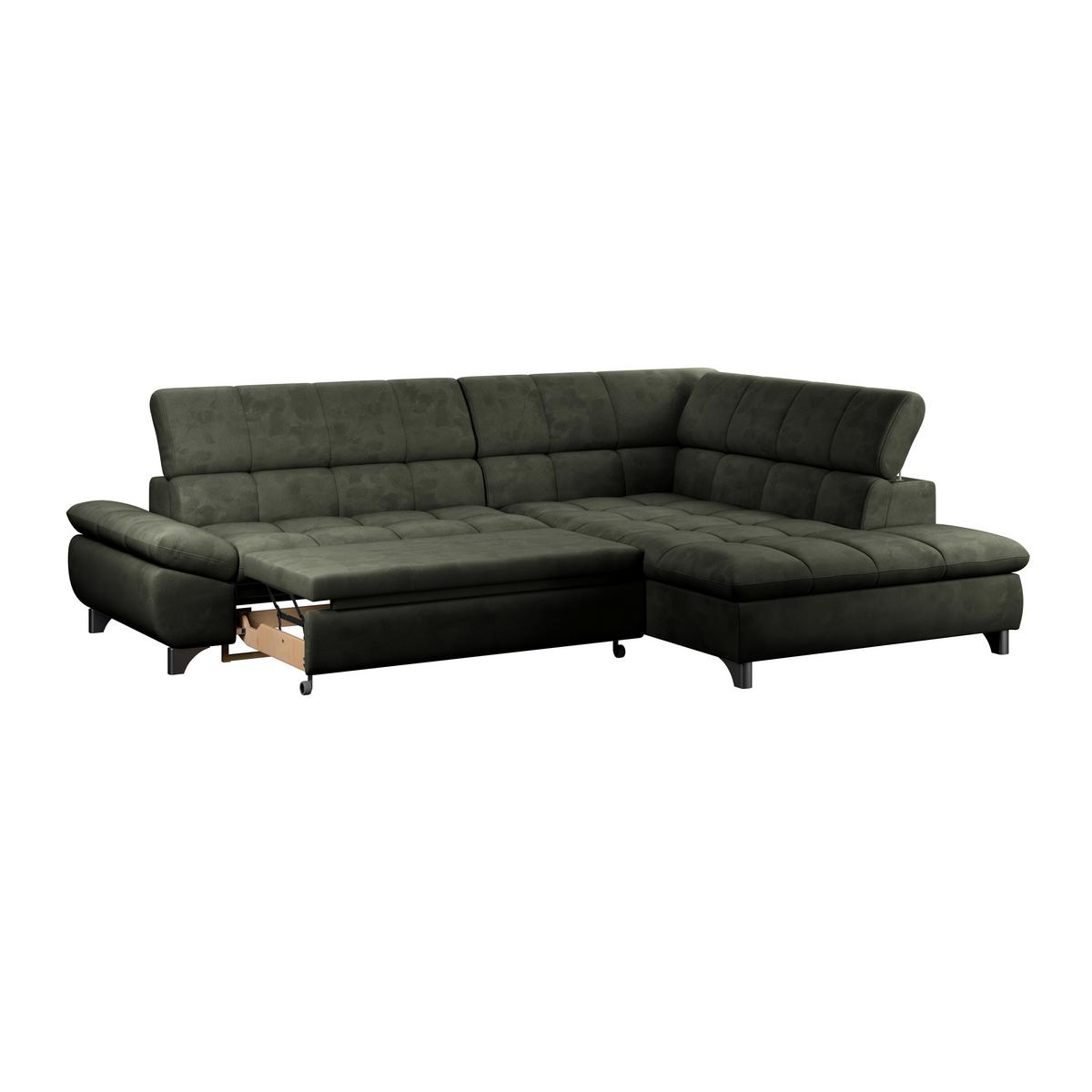 Ecksofa Gemini Waldgrün, B: 312cm - Chromfarben/Dunkelgrün, KONVENTIONELL, Textil (312/234cm)