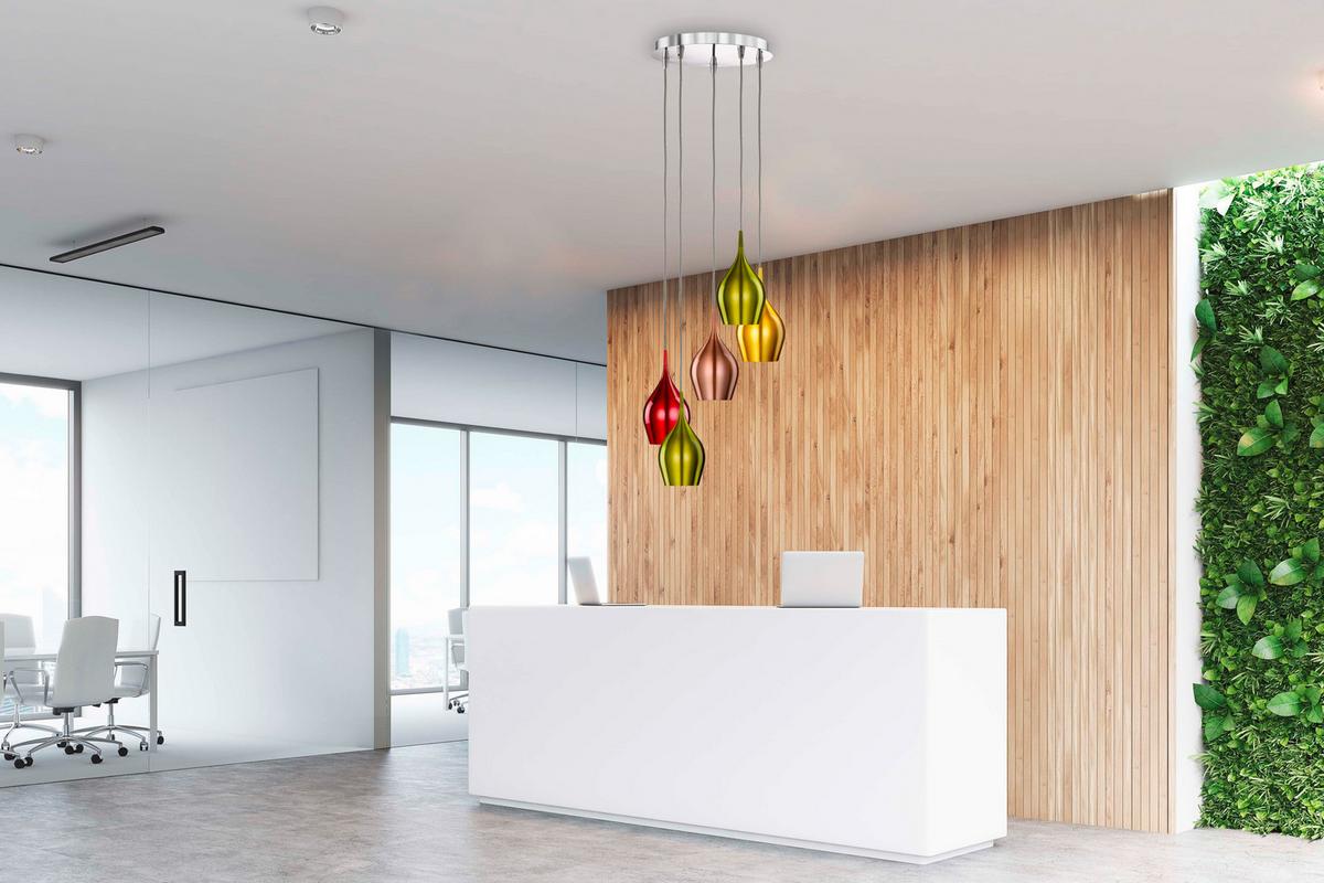 Pendelleuchte Vibrant H: 160 cm 5-Flammig, höhenverstellbar - Gelb/Weinrot, Design, Metall (30/160cm)