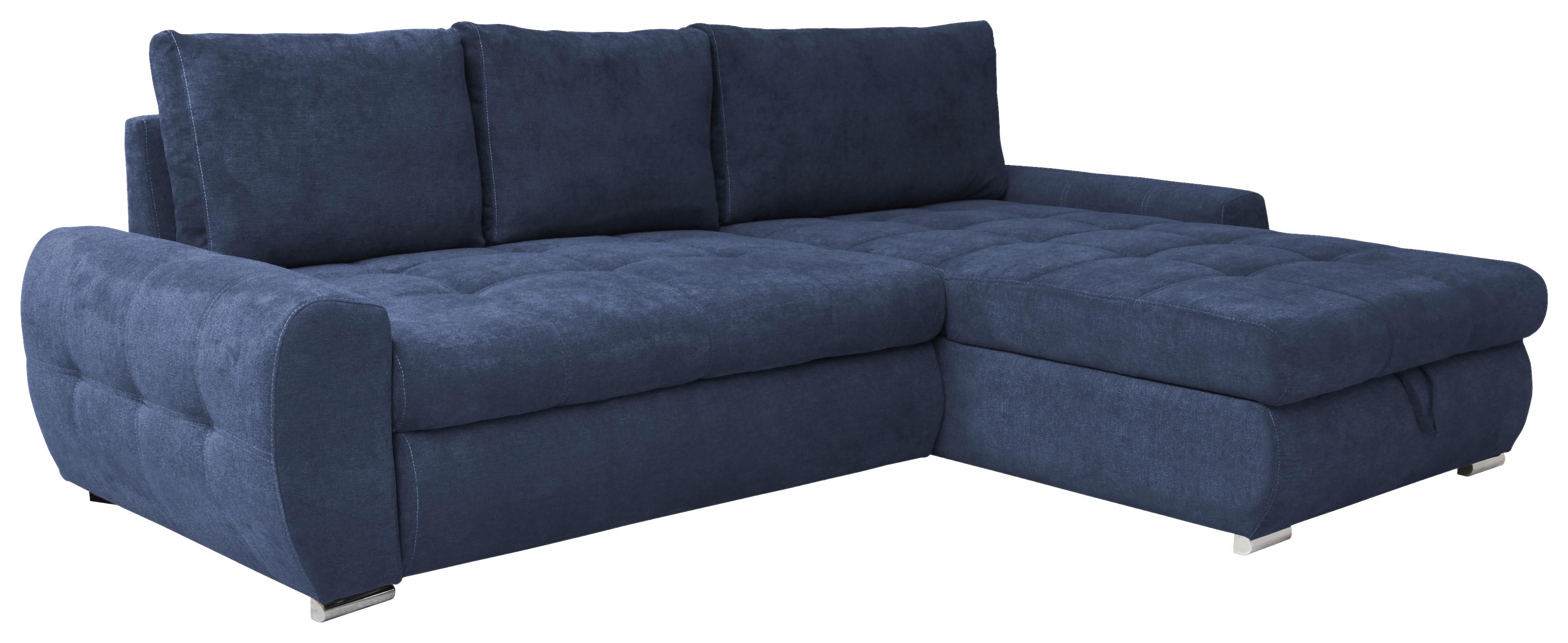 Ecksofa Mit Schlaffunktion Solar Dunkelblau 277x175 Cm - Chromfarben/Dunkelblau, Design, Textil (277/175cm) - Livetastic