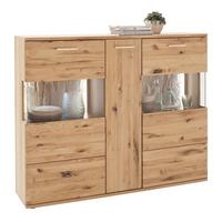 Highboard Santori Eiche Teilmassiv - Eichefarben/Schwarz, Design, Glas/Holz (150/121/37cm) - Livetastic