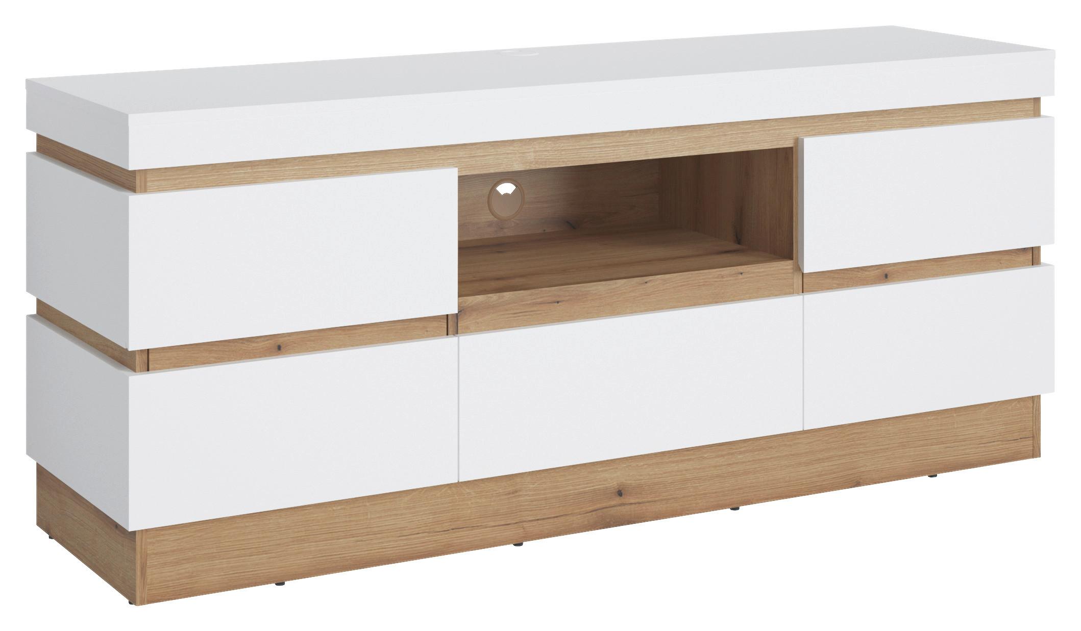 TV-Element Calabria Weiß/Eiche Dekor B: 160,8 cm - Eichefarben/Weiß, Trend, Holzwerkstoff (160,8/68/45cm)
