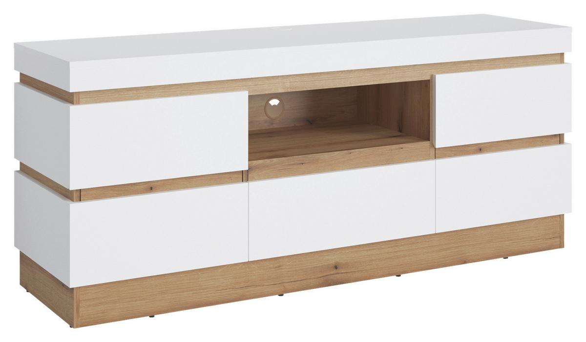 Tv-element Calabria Weiß/eiche Dekor B: 160,8 Cm - Eichefarben/Weiß, Trend, Holzwerkstoff (160,8/68/45cm)
