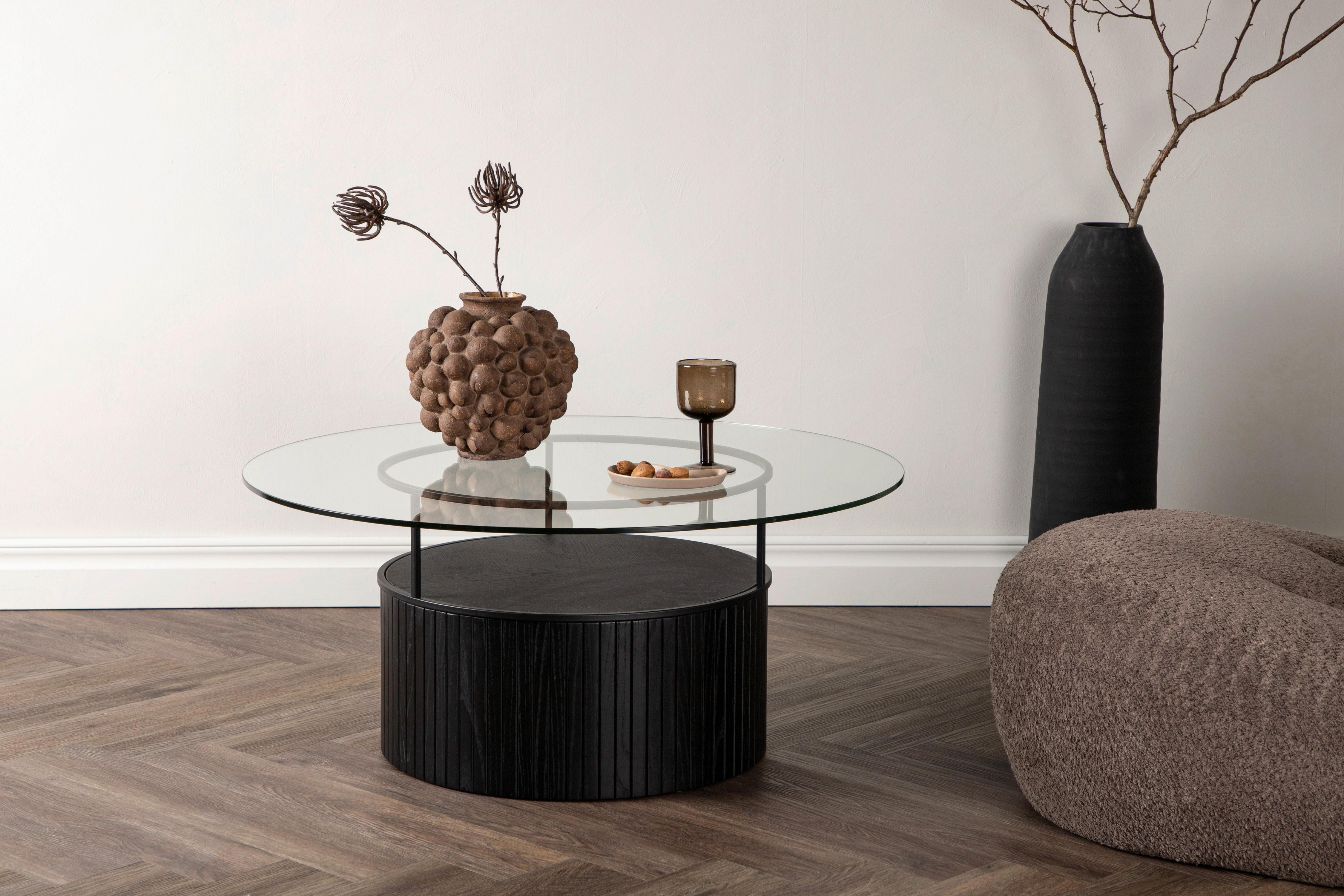 Couchtisch Bovall - Klar/Schwarz, Design, Glas/Holz (90/90/40cm) - Livetastic