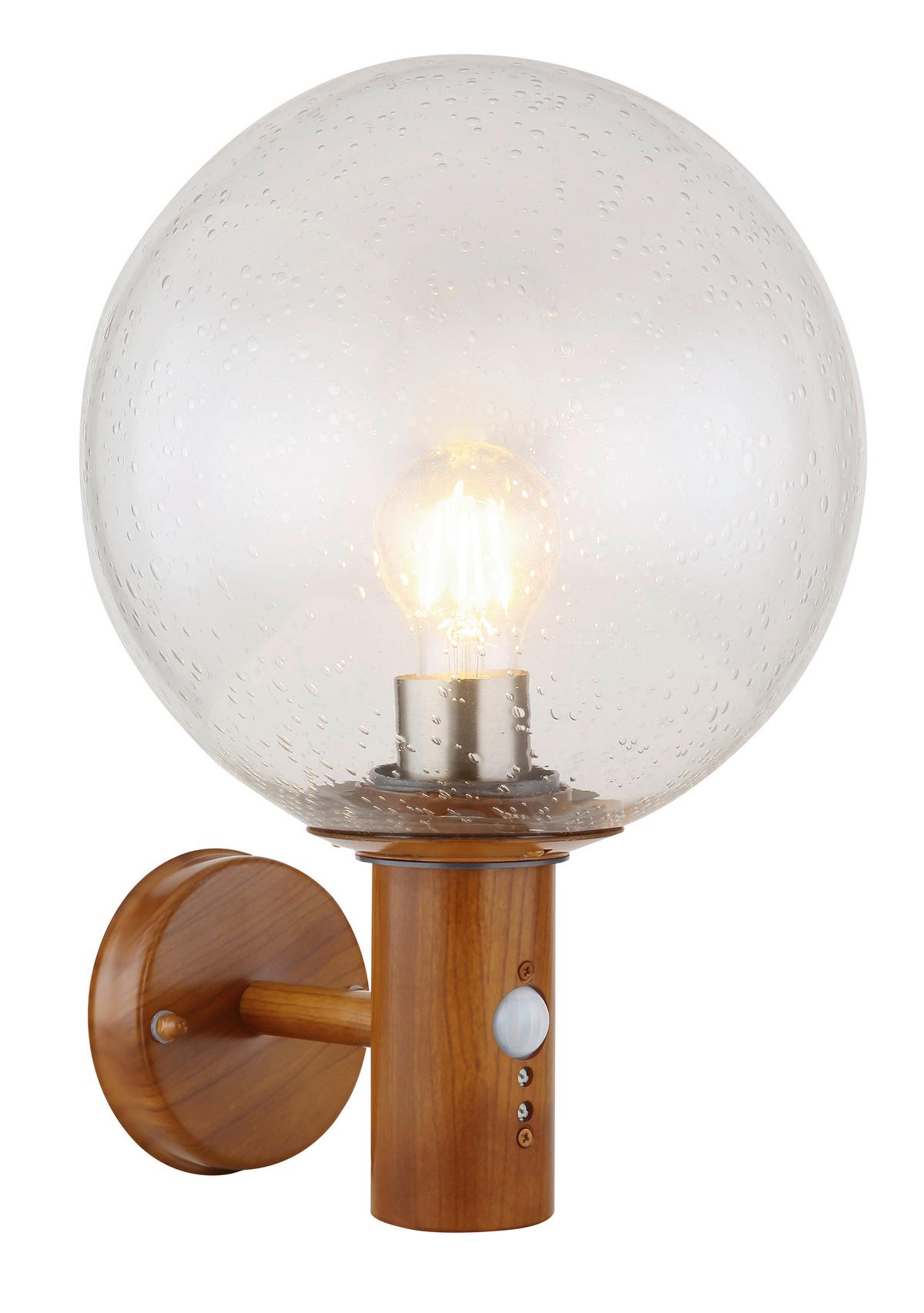 Außenleuchte Mit Bewegungsmelder 15 W - Klar/Braun, Basics, Glas/Metall (25/37cm) - Globo