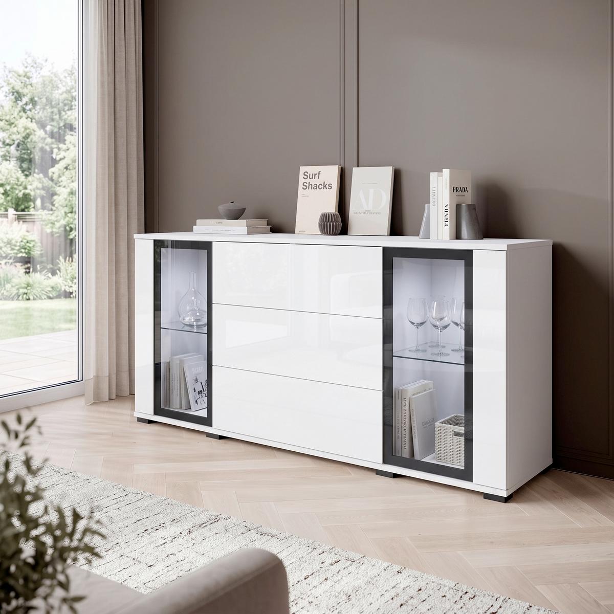 ŠIROKÁ KOMODA CARO 150 - čierna/biela, Design, kompozitné drevo/plast (150/69,7/39,5cm) - Livetastic
