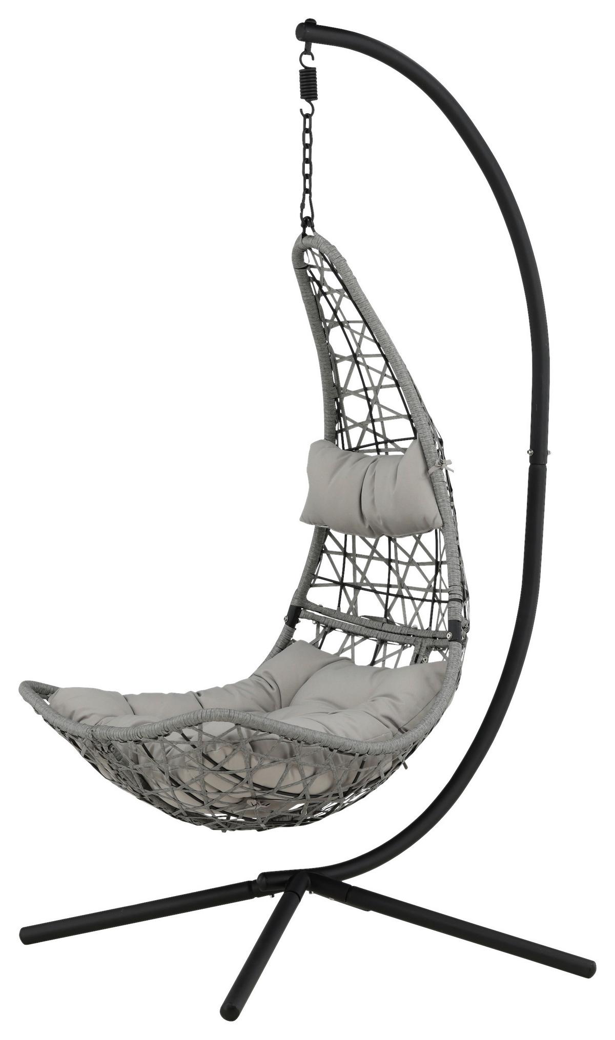 Hängesessel +gestell Edinburgh Mit Sitz- und Rückenkissen - Schwarz/Grau, KONVENTIONELL, Kunststoff (132/205/130cm) - Gardenson