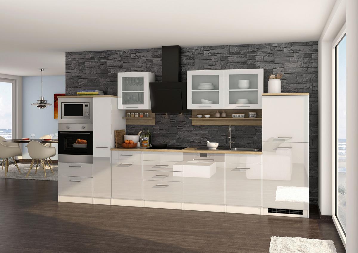 Küchenblock Mailand Weiß B: 370 cm - Weiß Hochglanz/Weiß, MODERN, Glas/Holzwerkstoff - Held