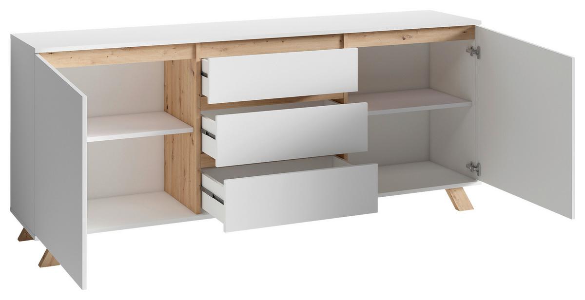 Sideboard B: 180 cm Valentin 03, Weiß/Eiche Dekor - Eiche Artisan/Weiß, MODERN, Holzwerkstoff (180/76/38cm) - MID.YOU