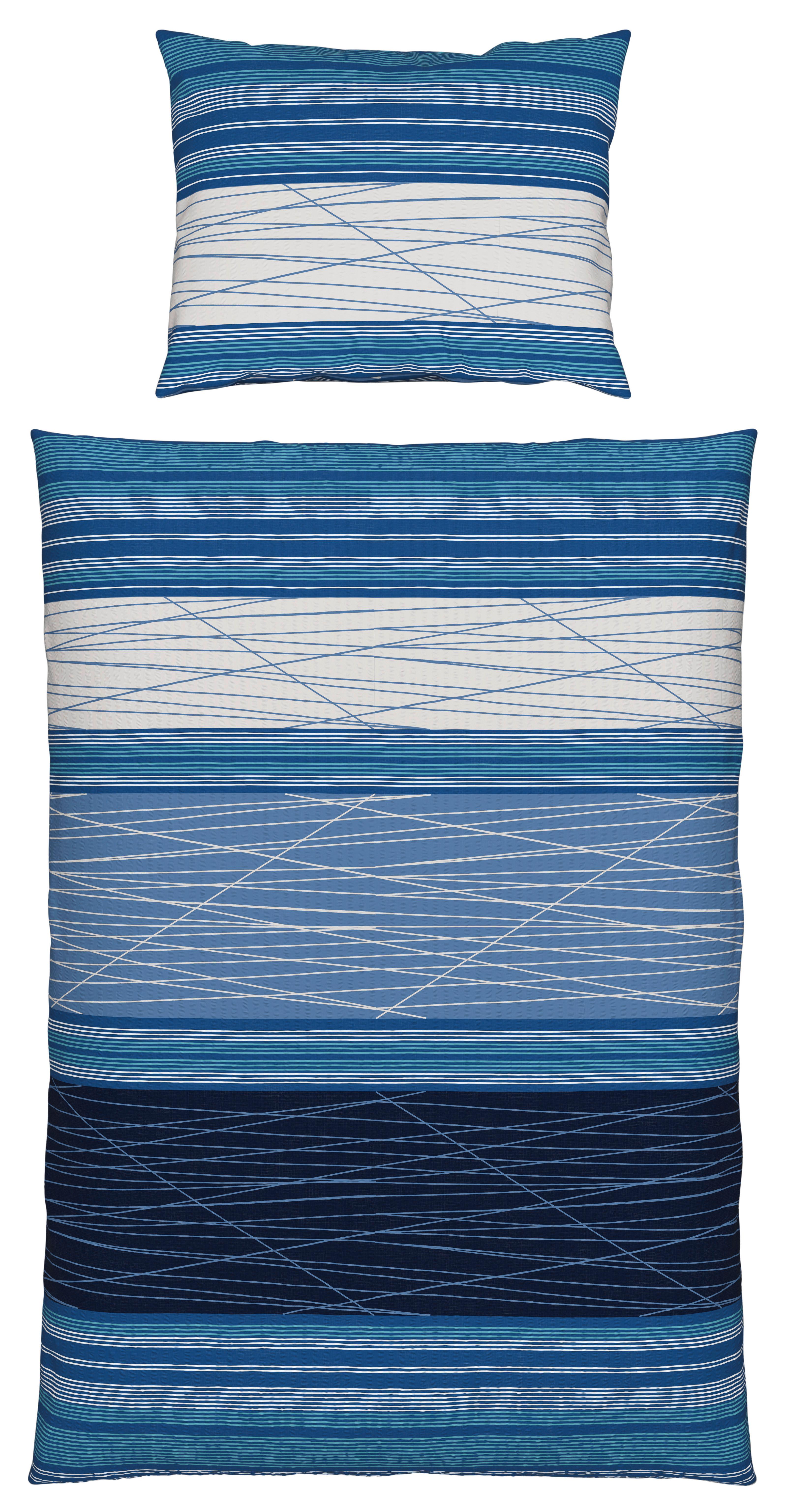 Seersucker Bettwäsche 140x 200 cm Emina Blau Streifen - Blau, MODERN, Textil - Luca Bessoni