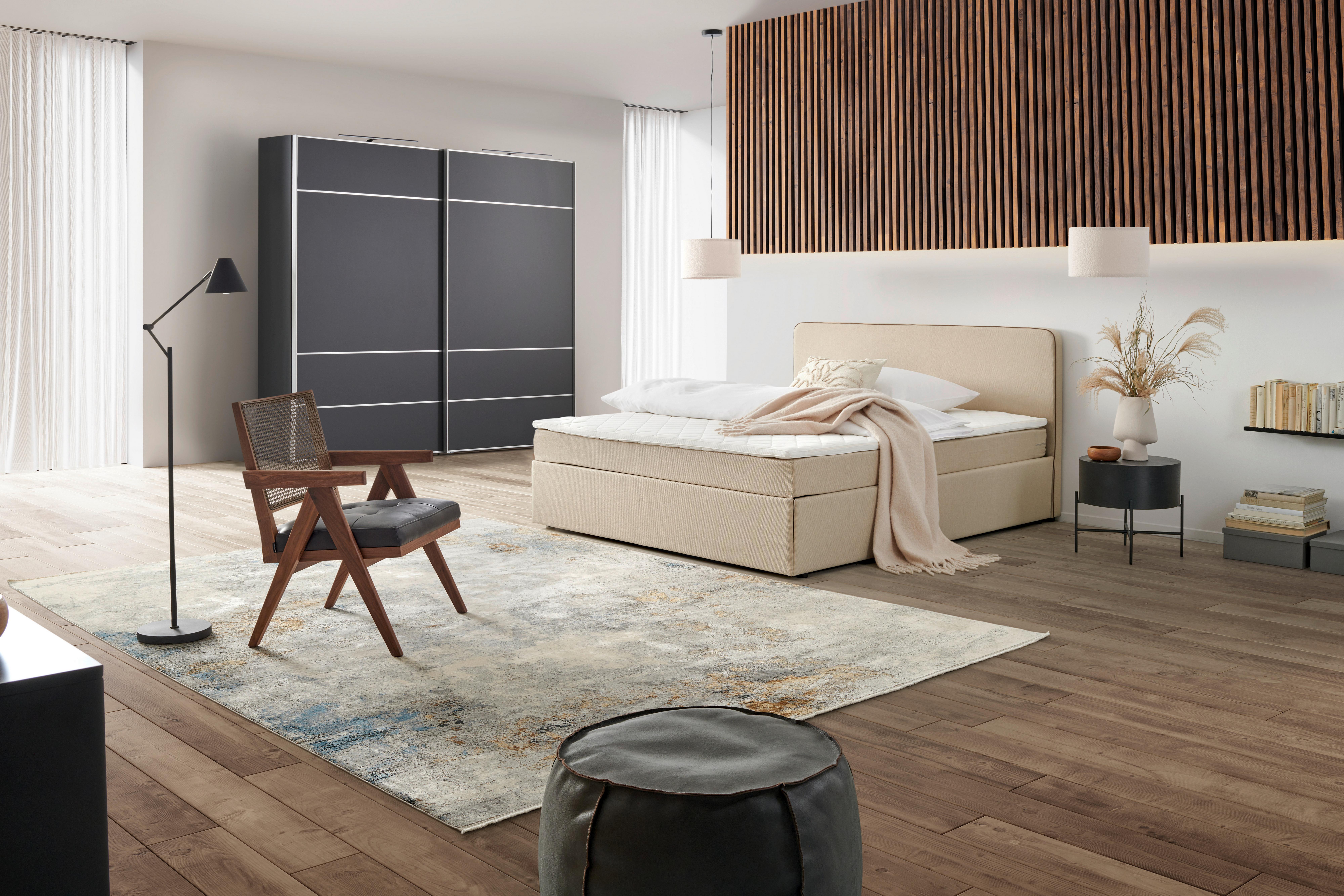 Boxspringbett mit Topper 180x200 cm Anton Beige - Beige, KONVENTIONELL, Holz/Textil (180/200cm) - P & B