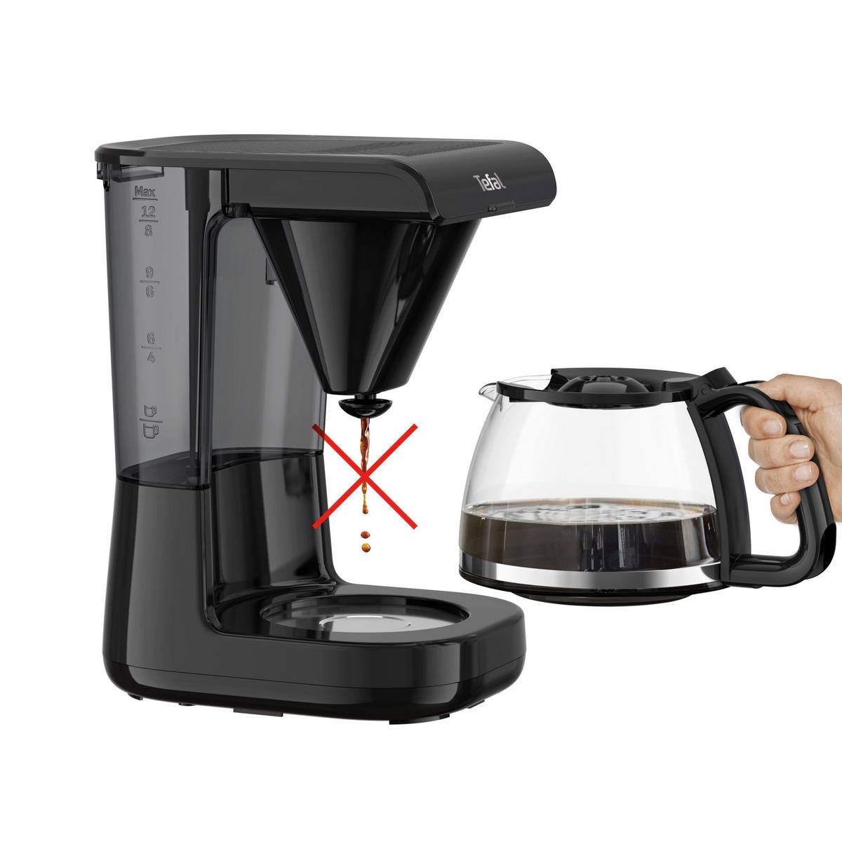 Filterkaffeemaschine Schwarz, 1000w, 12 Tassen - Transparent/Schwarz, Basics, Glas/Kunststoff (1,1l) - Tefal