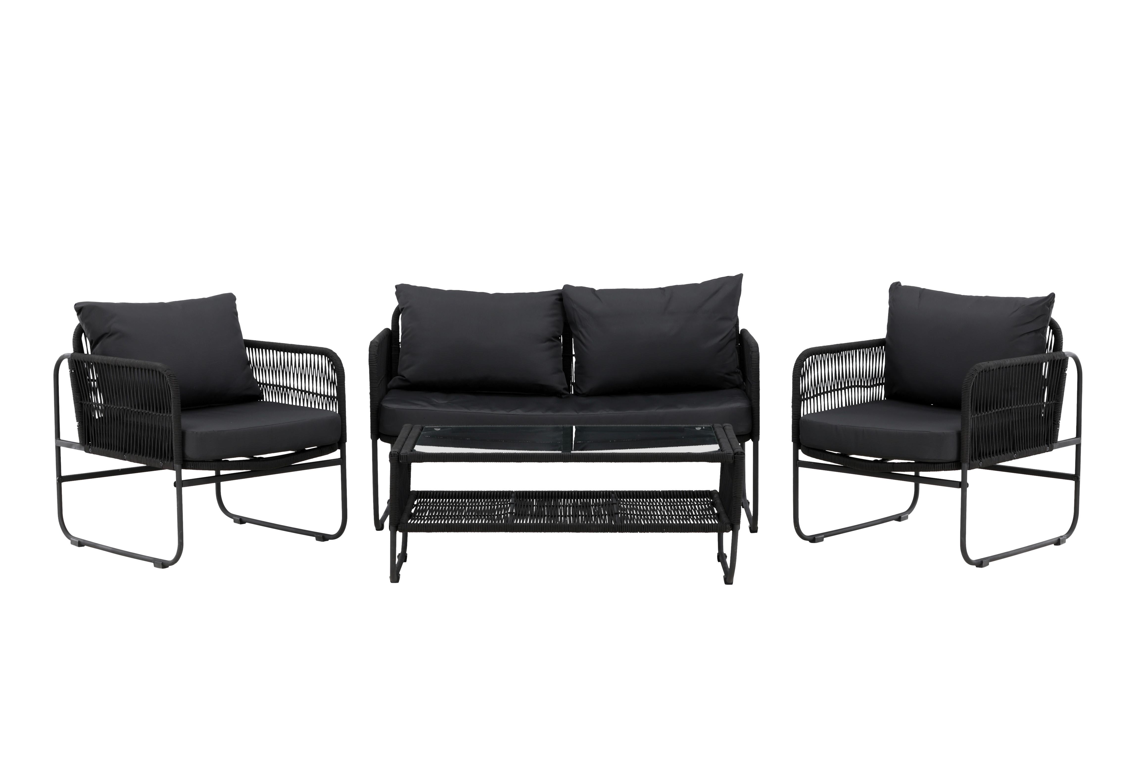 Loungegarnitur Utah - Schwarz, KONVENTIONELL, Textil/Metall - Gardenson