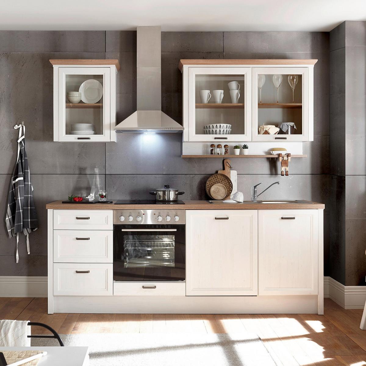 Küchenblock Jasmin 235 Pinie mit E-G. Fs - Eiche Artisan/Pinienfarben, ROMANTIK / LANDHAUS, Glas/Holzwerkstoff (235cm) - MID.YOU