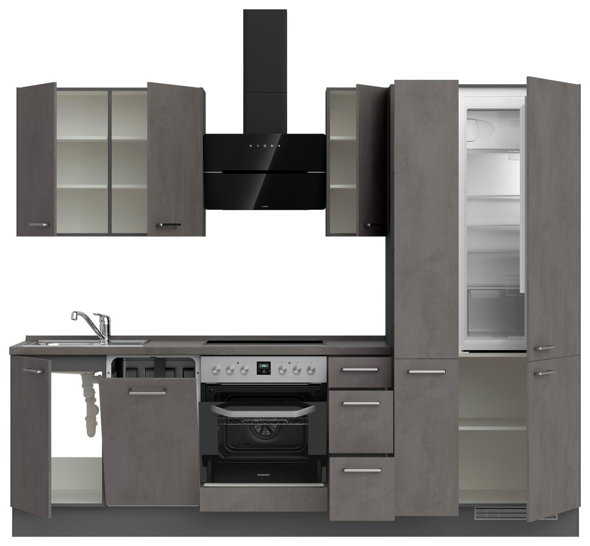 Kuchynská linka 270 cm, bridl.šedý betón/bridl.šedá - farba ušľachtilej ocele/bridlicová, Modern, kov/kompozitné drevo (270cm) - Nobilia