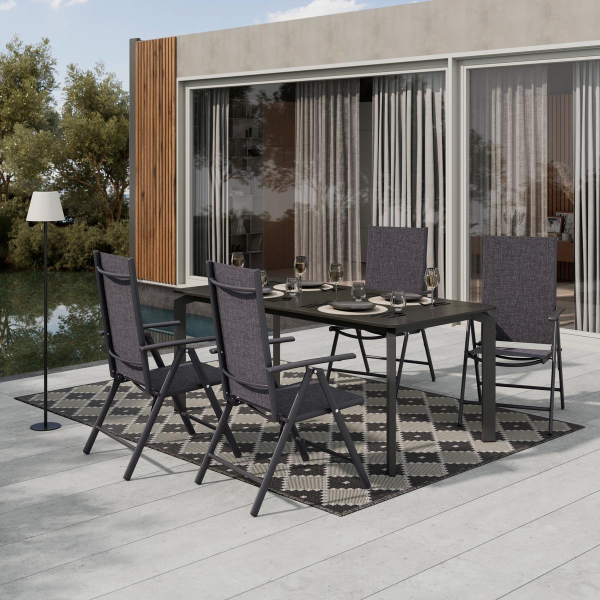 ZAHRADNÍ ŽIDLE NIKI - černá/tmavě šedá, Basics, kov/textil (56/106/54cm)