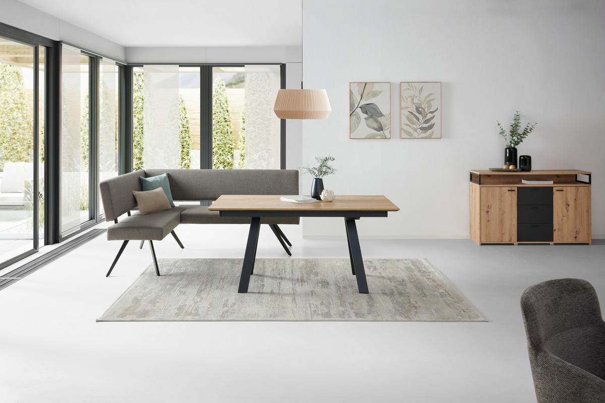 Eckbank Andros Hellgrau, S: 150x190 Cm - Hellgrau/Schwarz, KONVENTIONELL, Textil/Metall (150/190cm) - MID.YOU